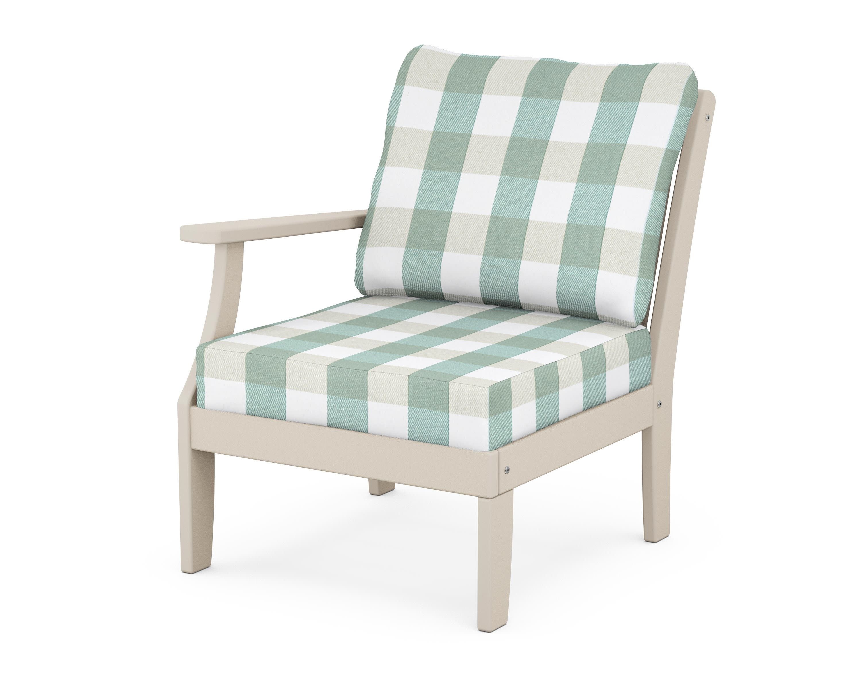 Braxton Modular Left Arm Chair in Sand / Buffalo Plaid Glacier Spa