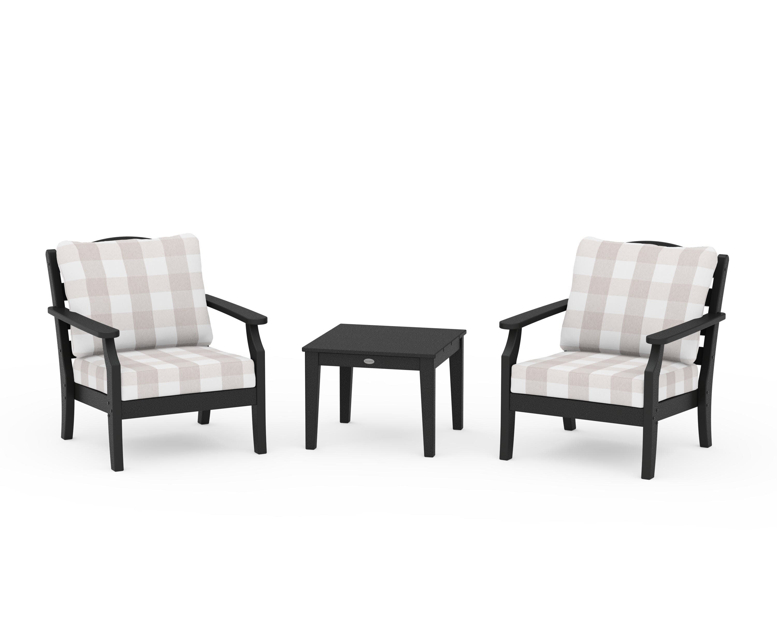 Savannah 3-Piece Deep Seating Set in Black / Buffalo Plaid Dune Burlap