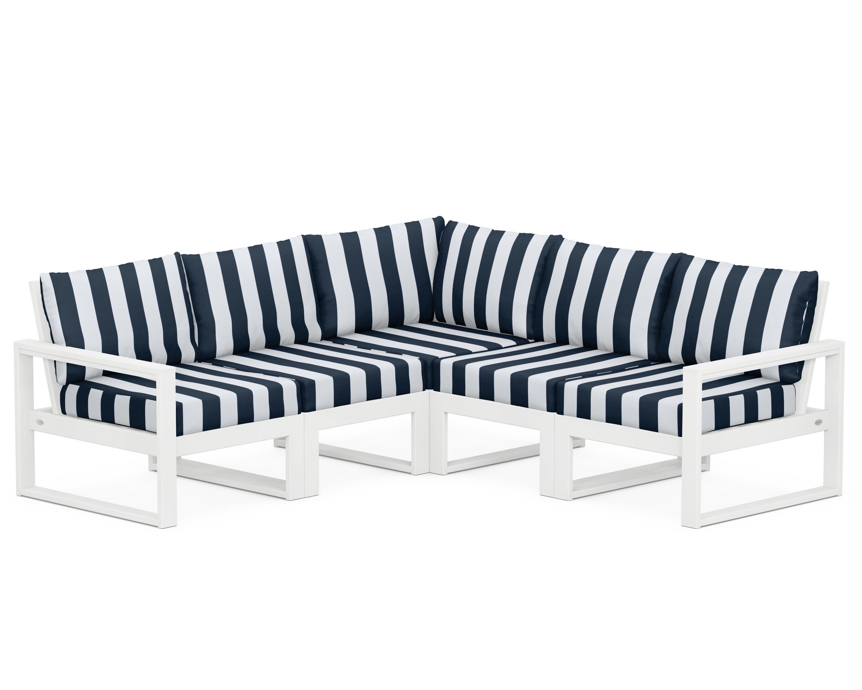 EDGE 5-Piece Modular Deep Seating Set in White / Cabana Stripe Marine Indigo