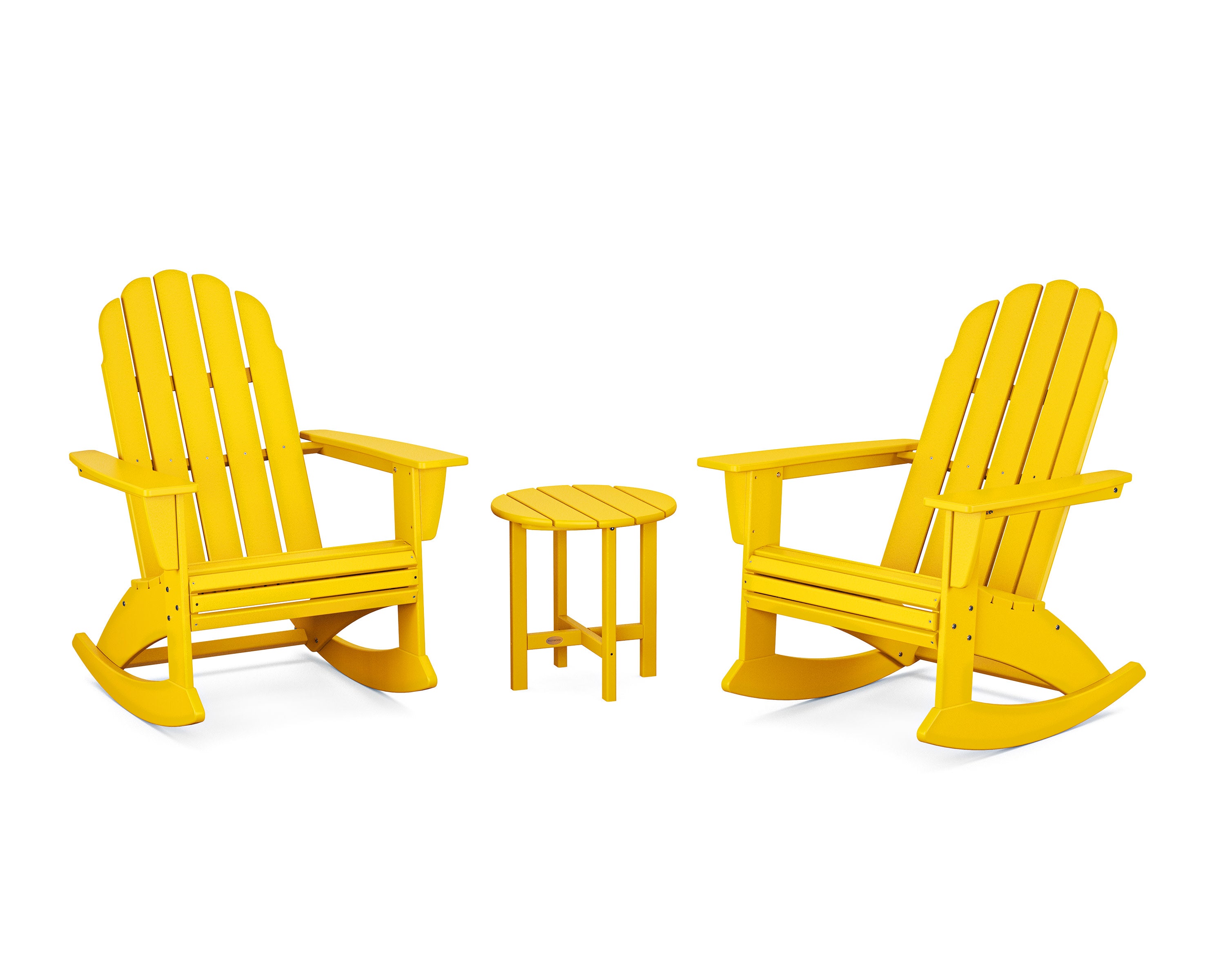 Vineyard Curveback 3-Piece Adirondack Rocking Chair Set in Lemon