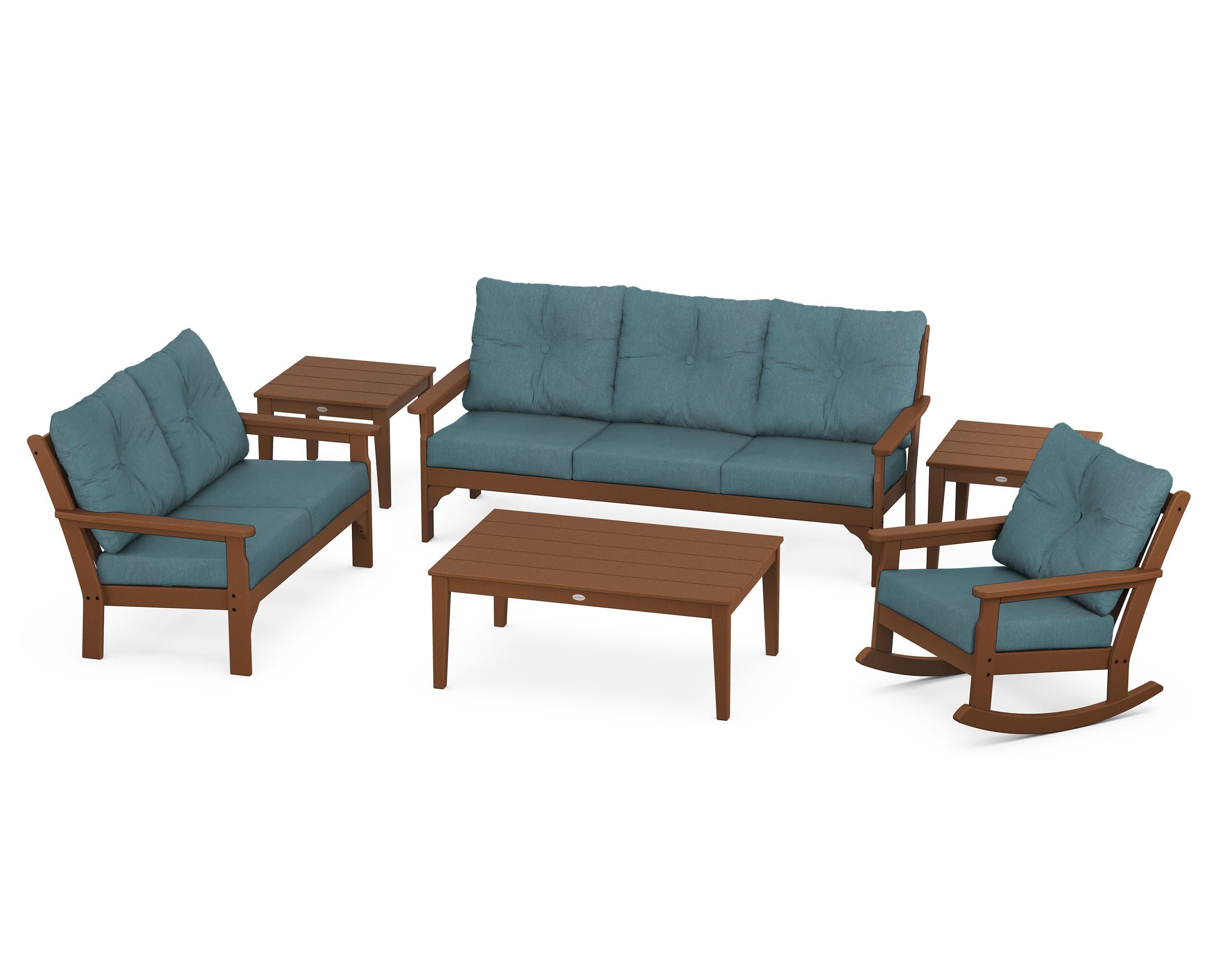 Vineyard 6-Piece Deep Seating Set in Teak / Ocean Teal
