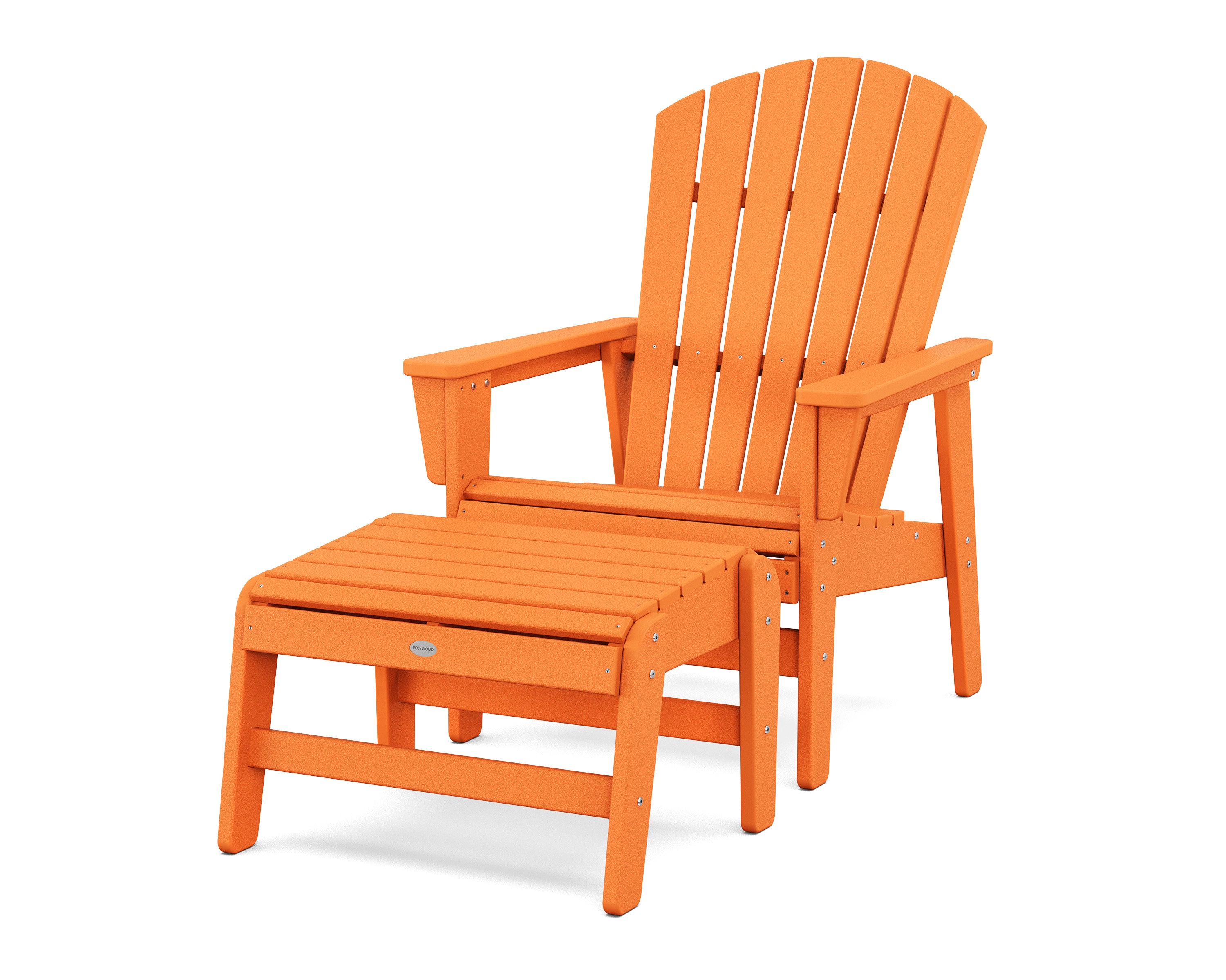 Nautical Grand Upright Adirondack Chair with Ottoman in Tangerine