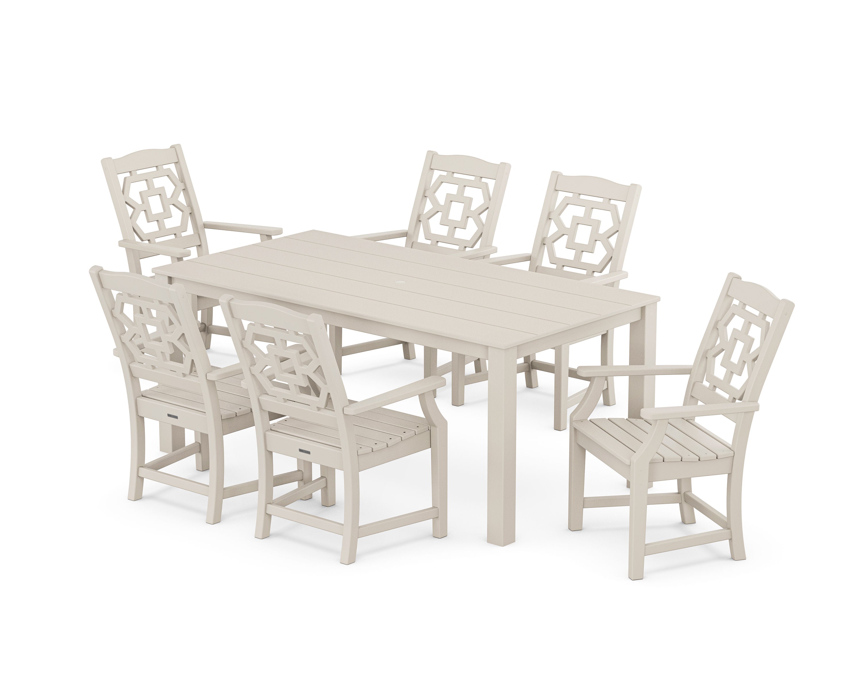 Chinoiserie Arm Chair 7-Piece Parsons Dining Set in Sand