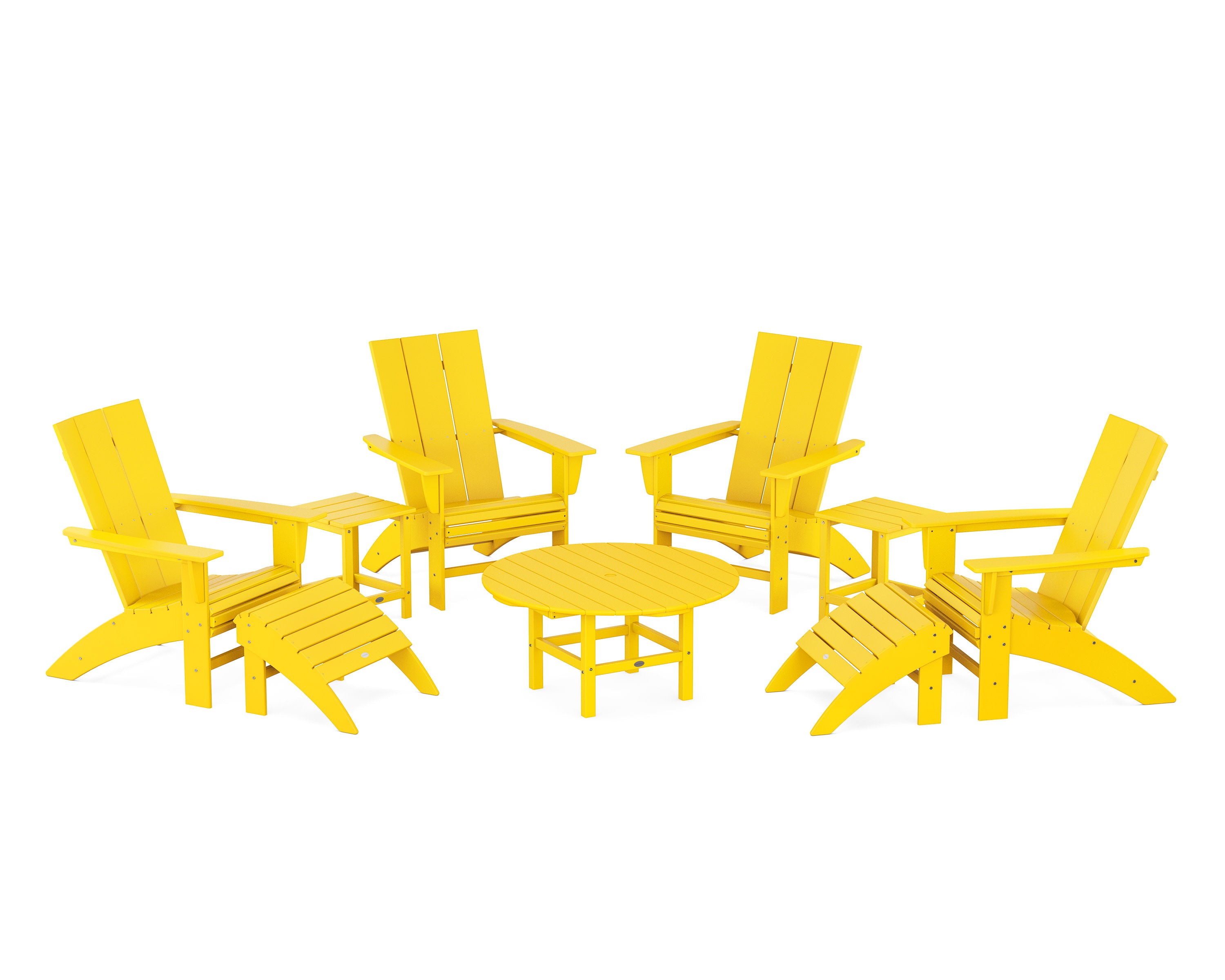 Modern Curveback Adirondack Chair 9-Piece Conversation Set in Lemon