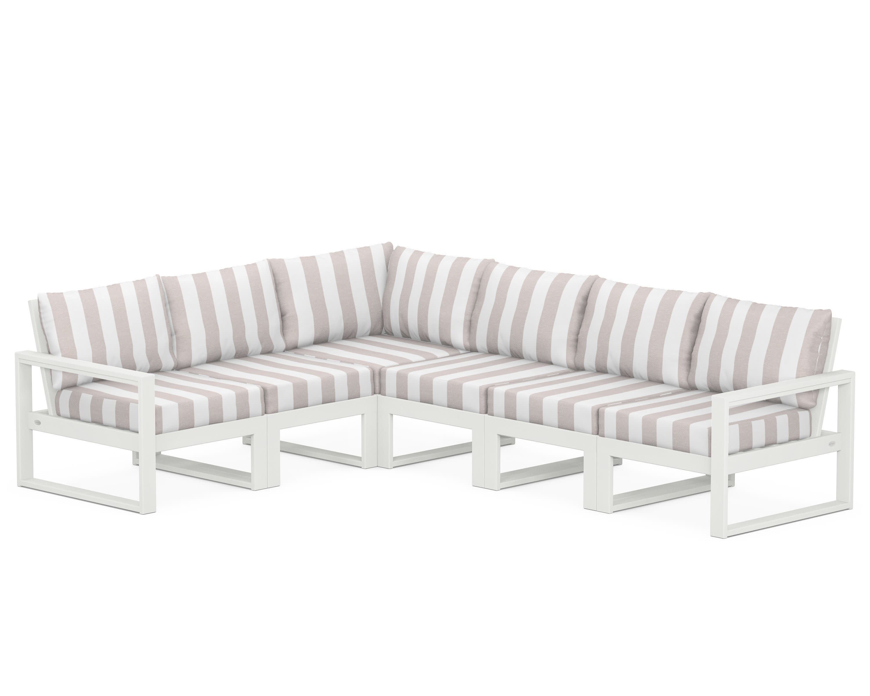 EDGE 6-Piece Modular Deep Seating Set in Vintage White / Cabana Stripe Dune Burlap