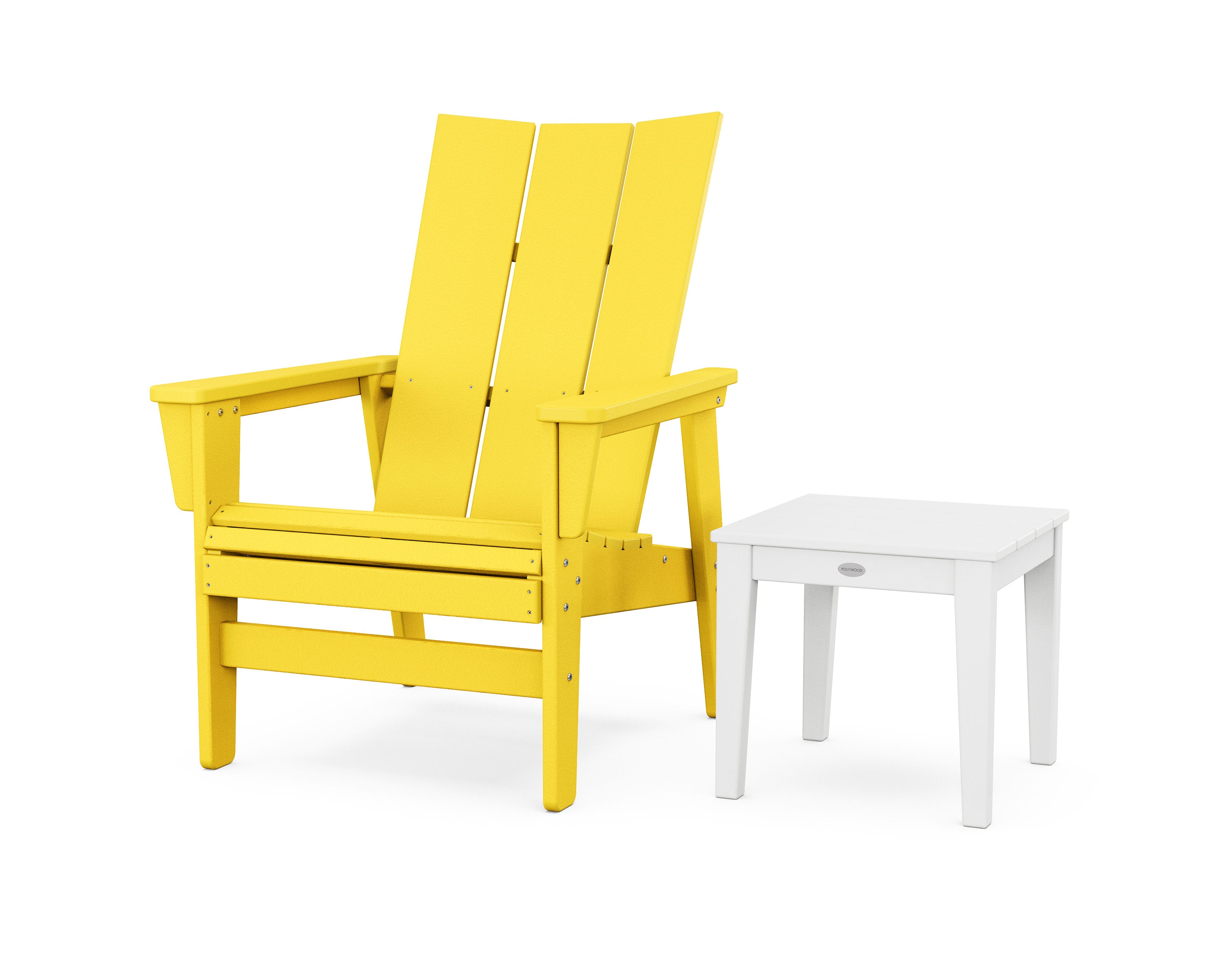 Modern Grand Upright Adirondack Chair with Side Table in Lemon / White