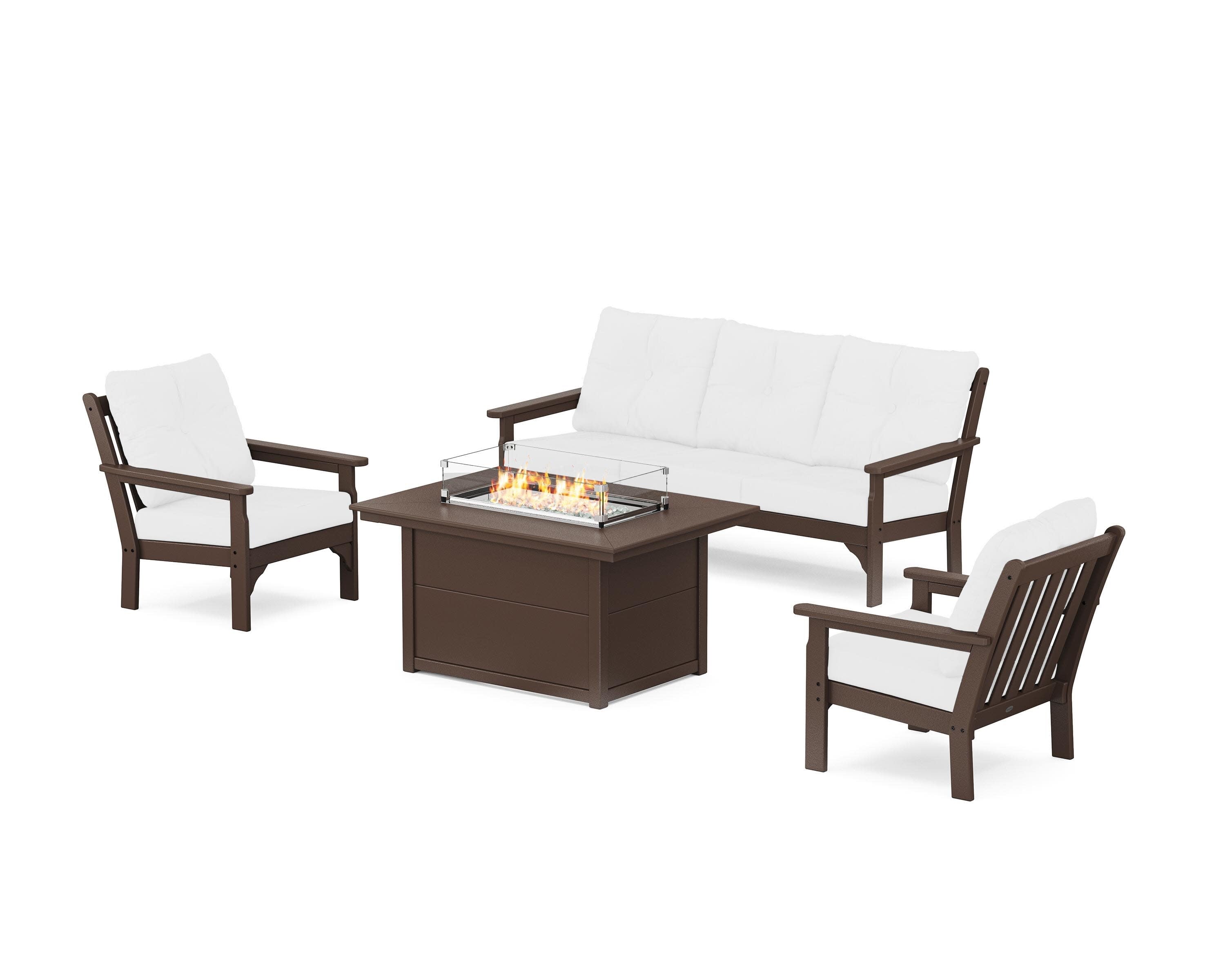 Vineyard Deep Seating Fire Pit Table Set in Mahogany / Natural
