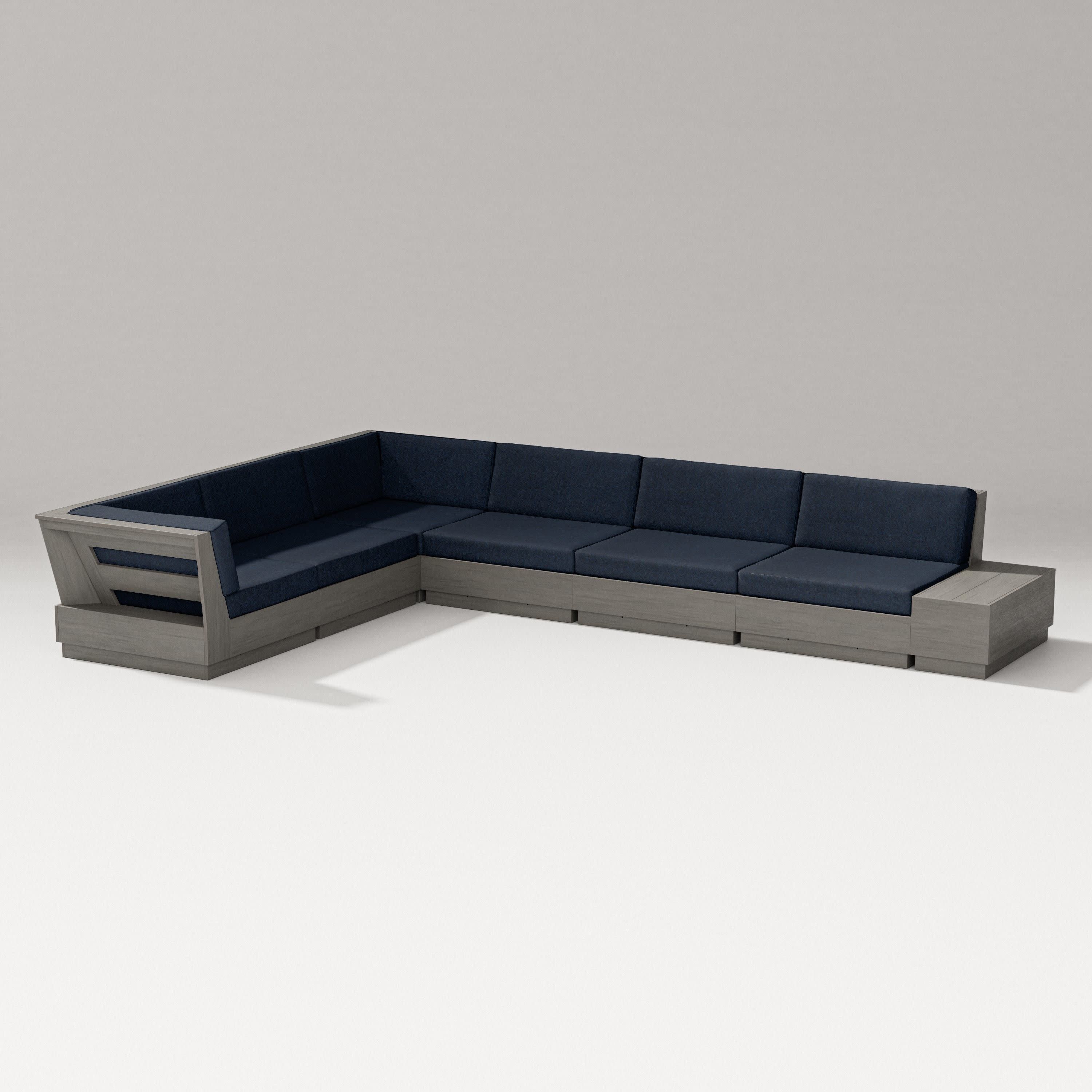 Elevate 7-Piece Corner Sectional in Driftwood / Marine Indigo
