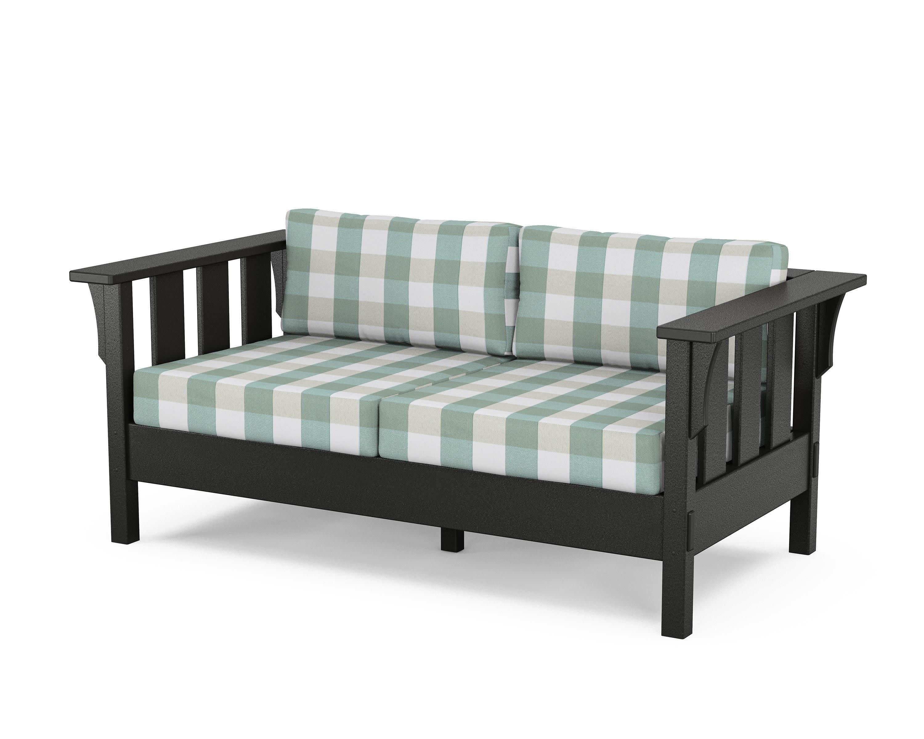 Acadia Deep Seating Loveseat in Black / Buffalo Plaid Glacier Spa