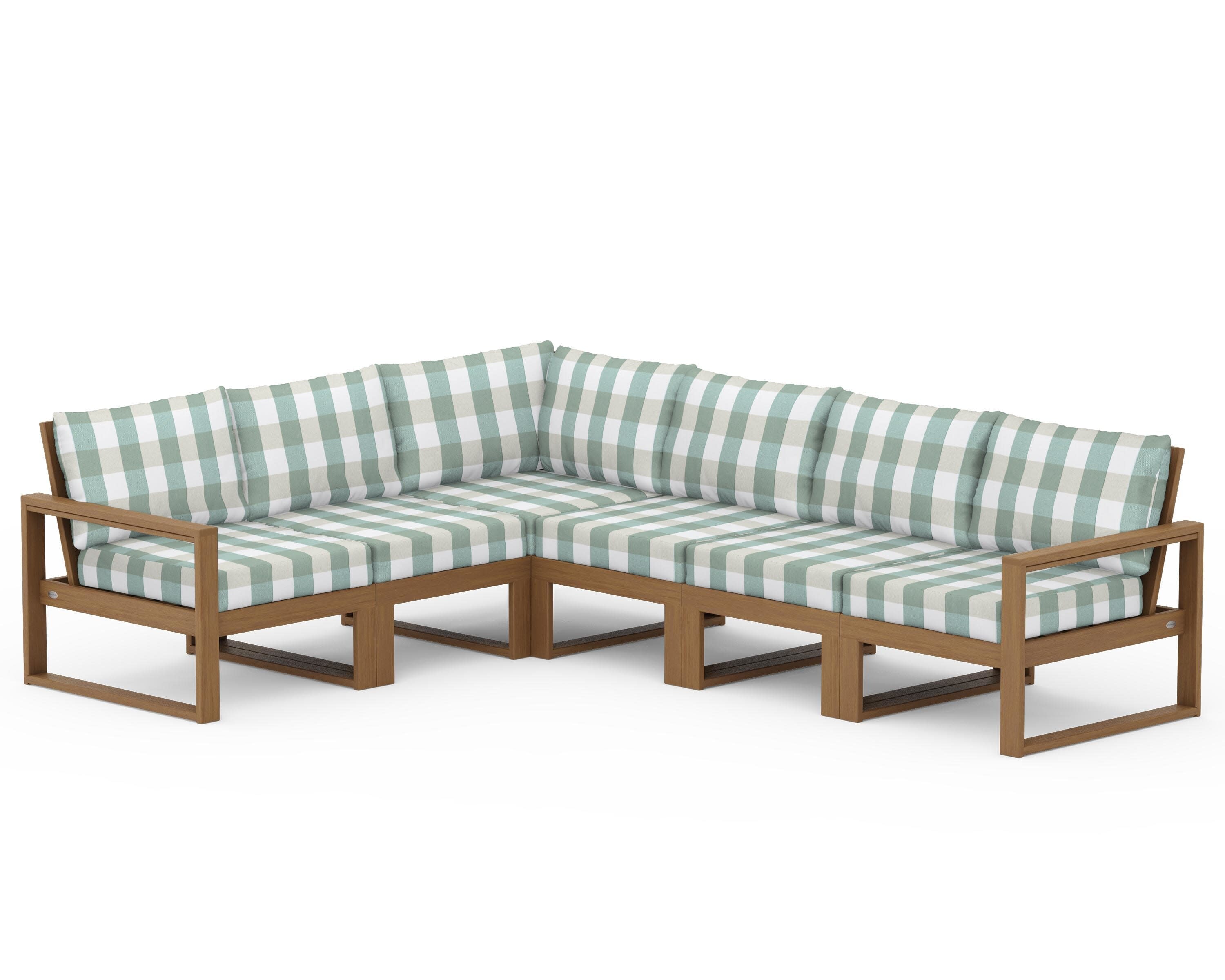 EDGE 6-Piece Modular Deep Seating Set in Natural / Buffalo Plaid Glacier Spa