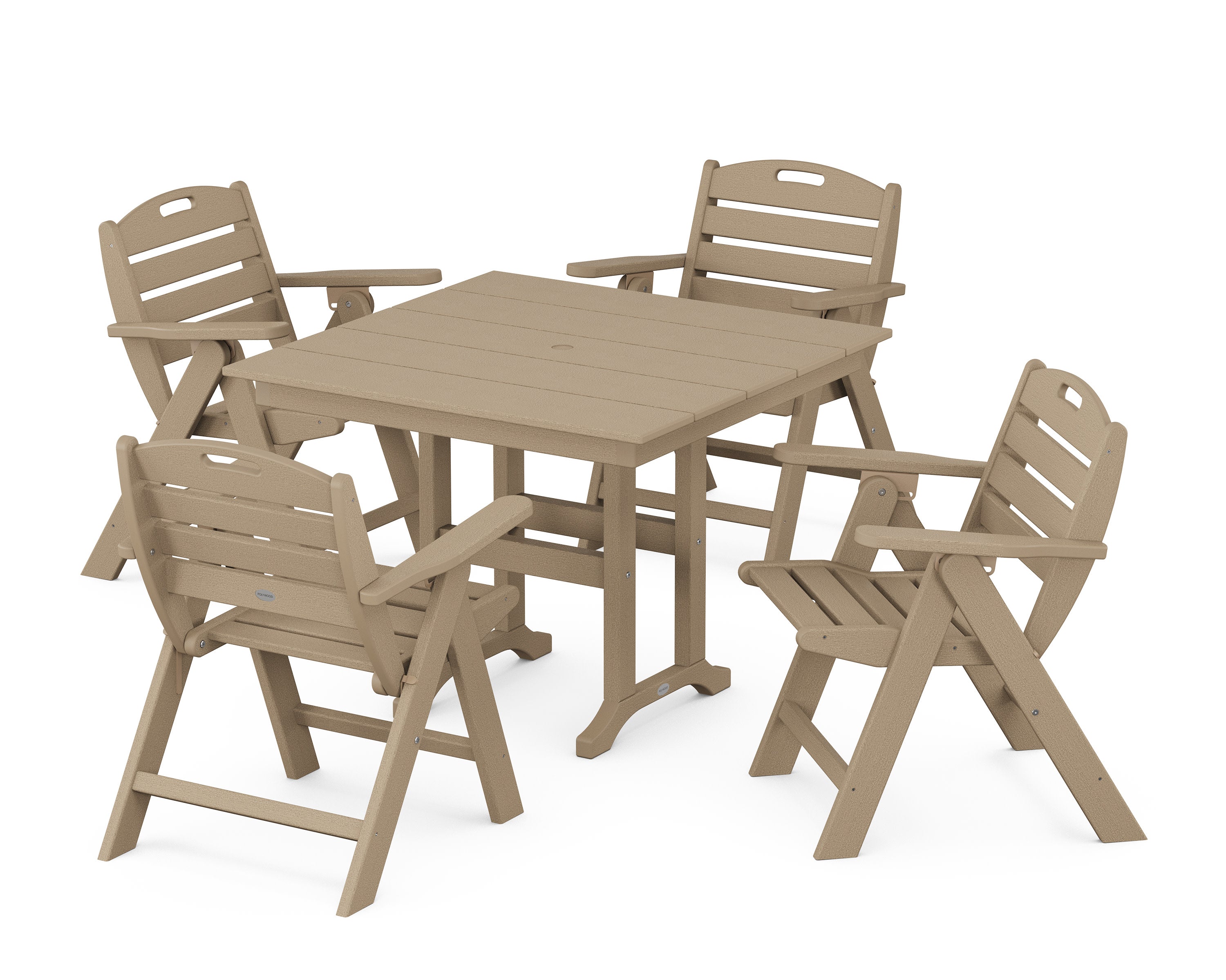 Nautical Folding Lowback Chair 5-Piece Farmhouse Dining Set in Vintage Sahara