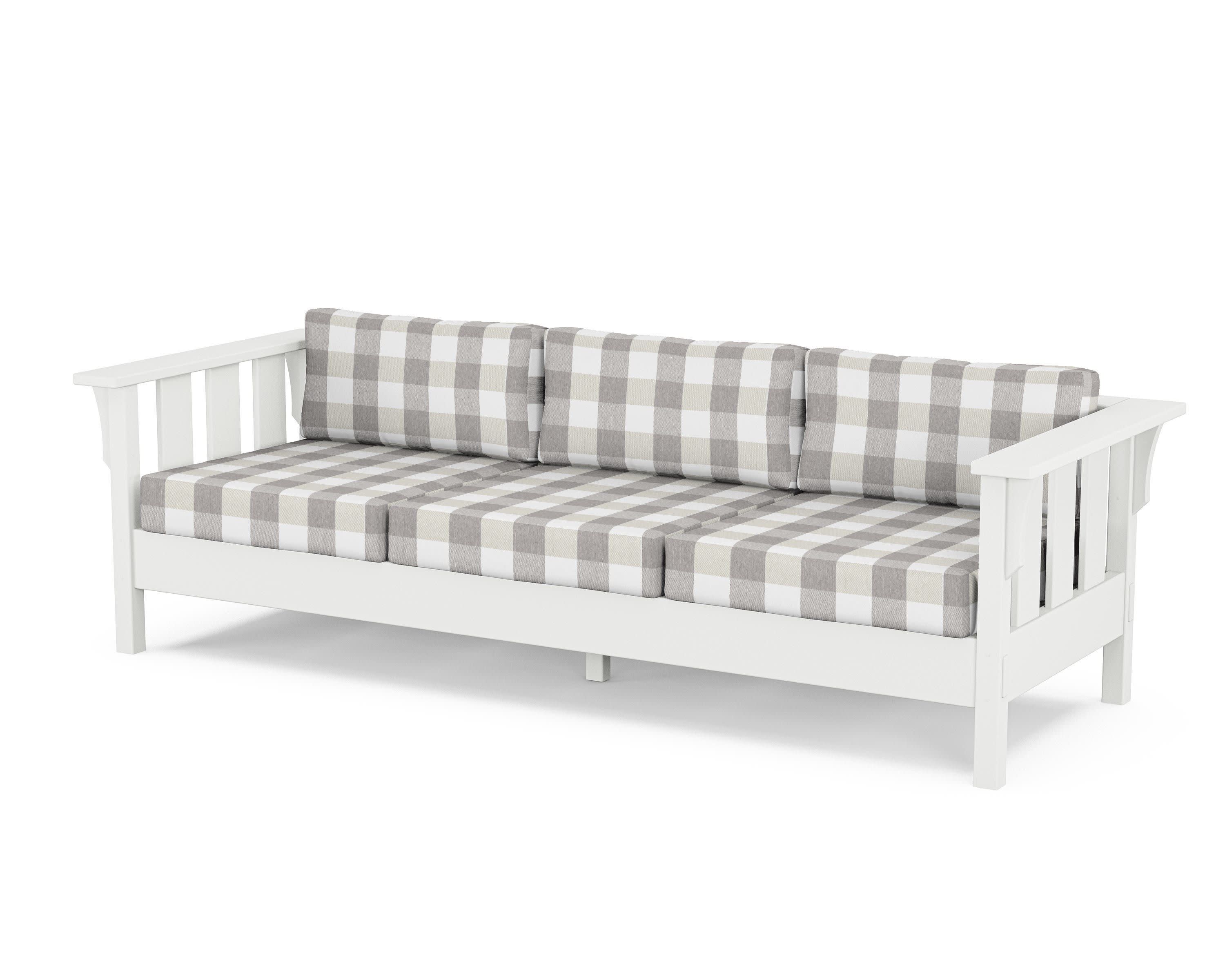 Acadia Deep Seating Sofa in White / Buffalo Plaid Grey Mist