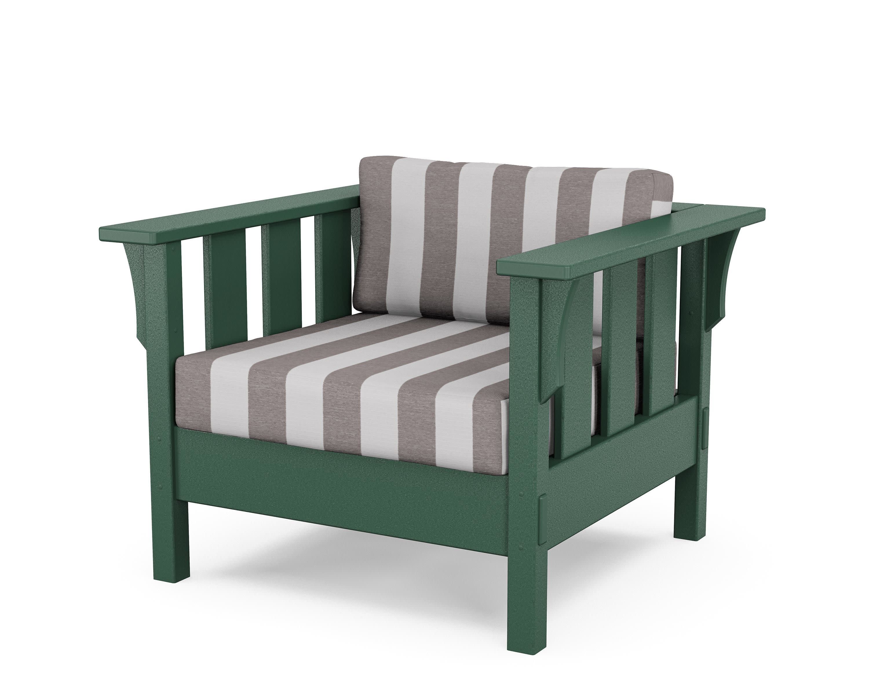 Acadia Deep Seating Chair in Green / Cabana Stripe Grey Mist