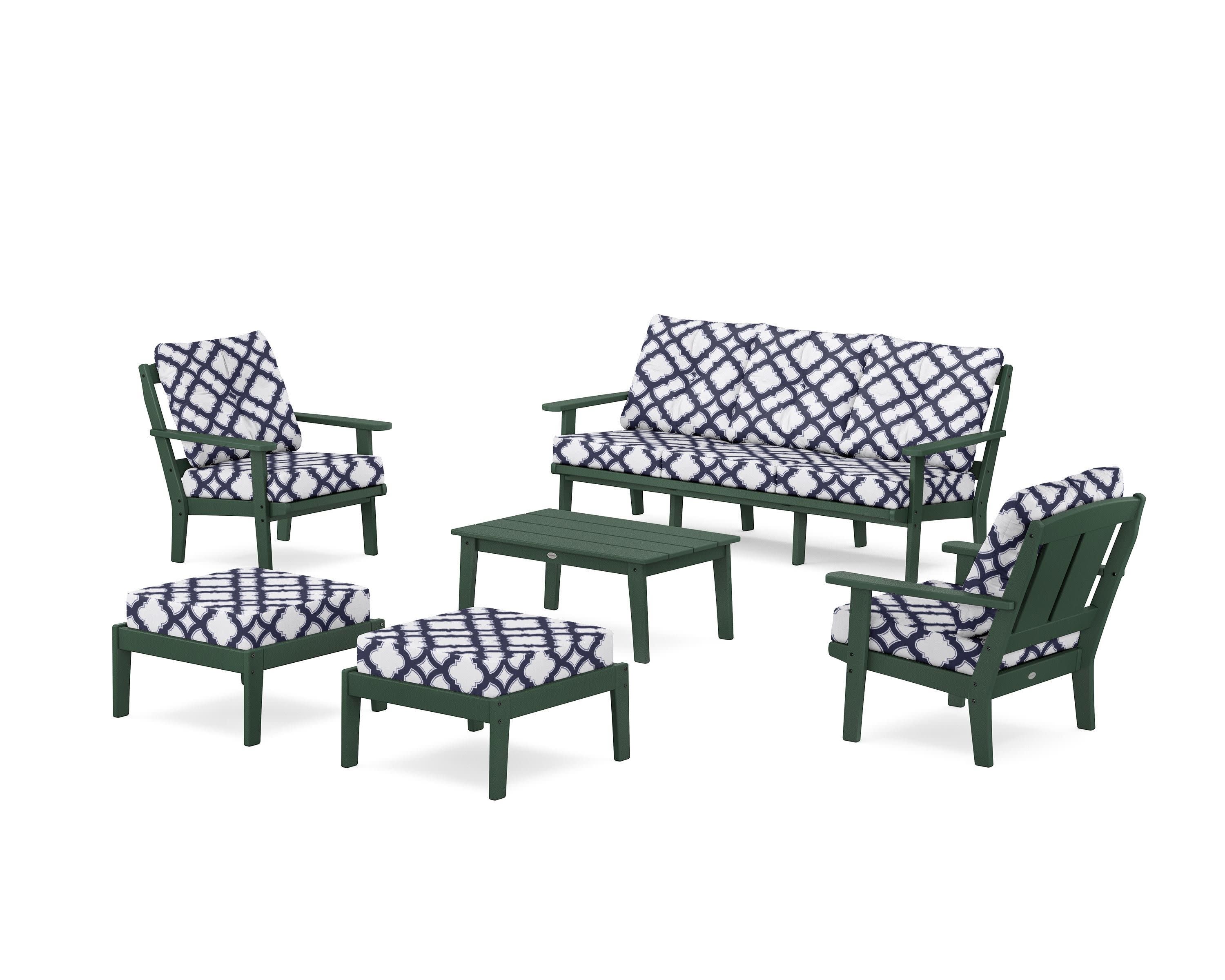 Mission 6-Piece Lounge Sofa Set in Green / Trellis Navy