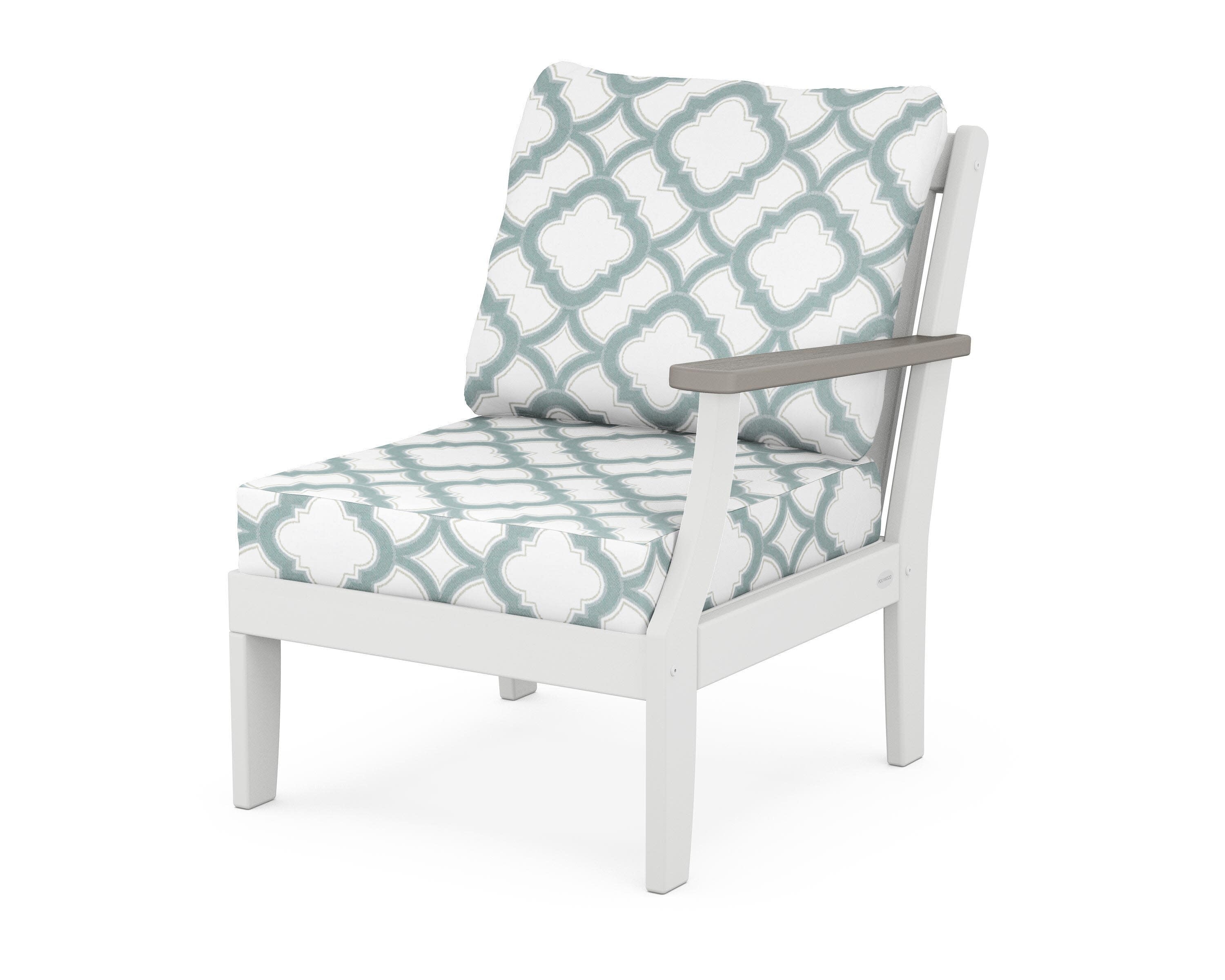 Braxton Modular Right Arm Chair in White / Driftwood / Trellis Glacier Spa