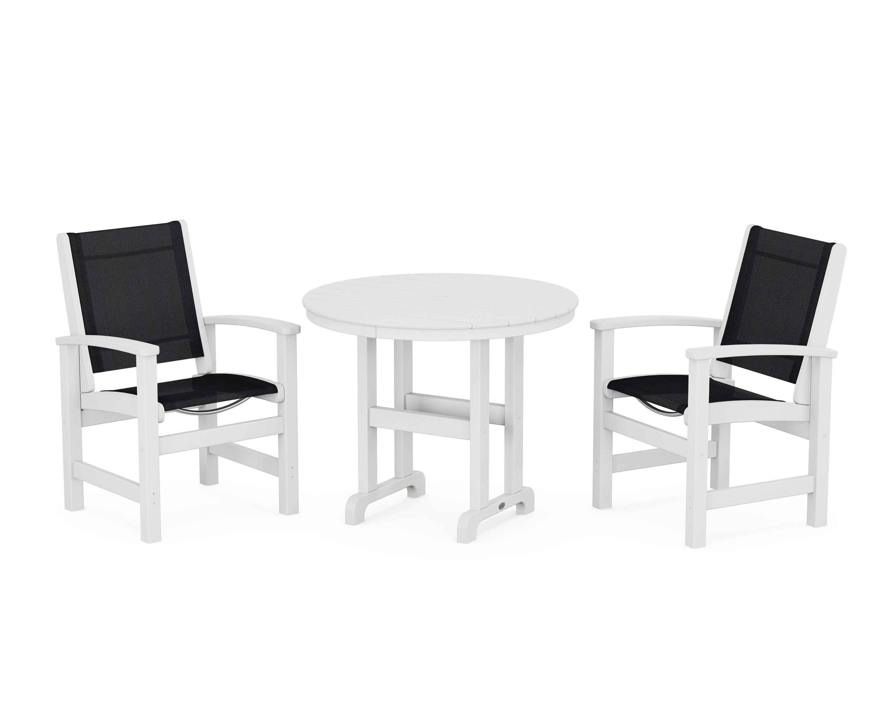 Coastal 3-Piece Round Dining Set in White / Black Sling