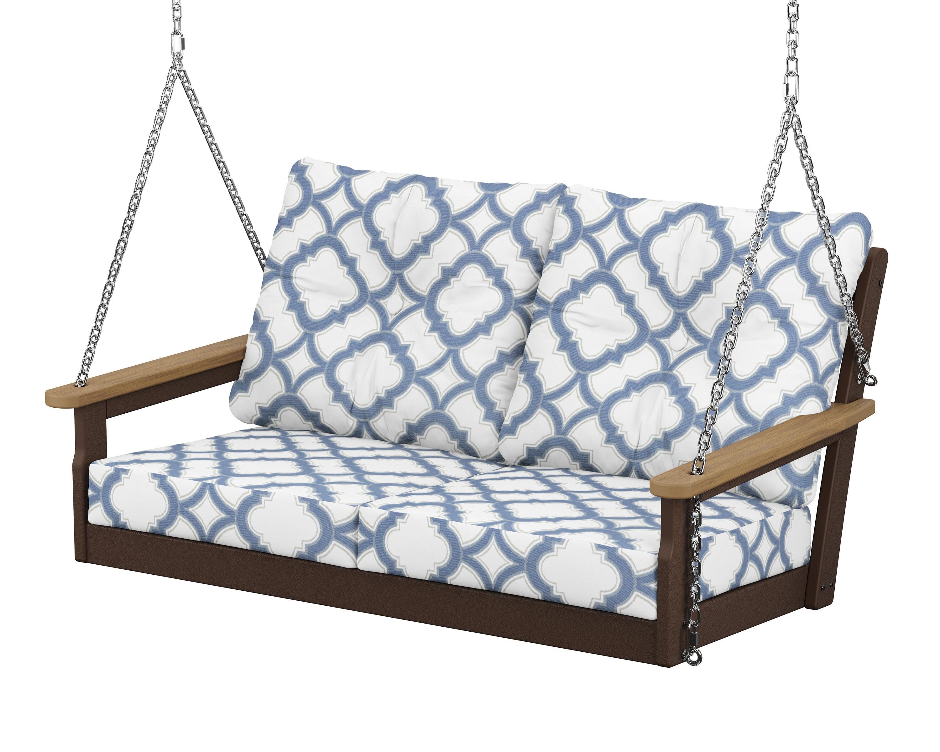 Vineyard Deep Seating Swing in Mahogany / Natural / Trellis Sky Blue