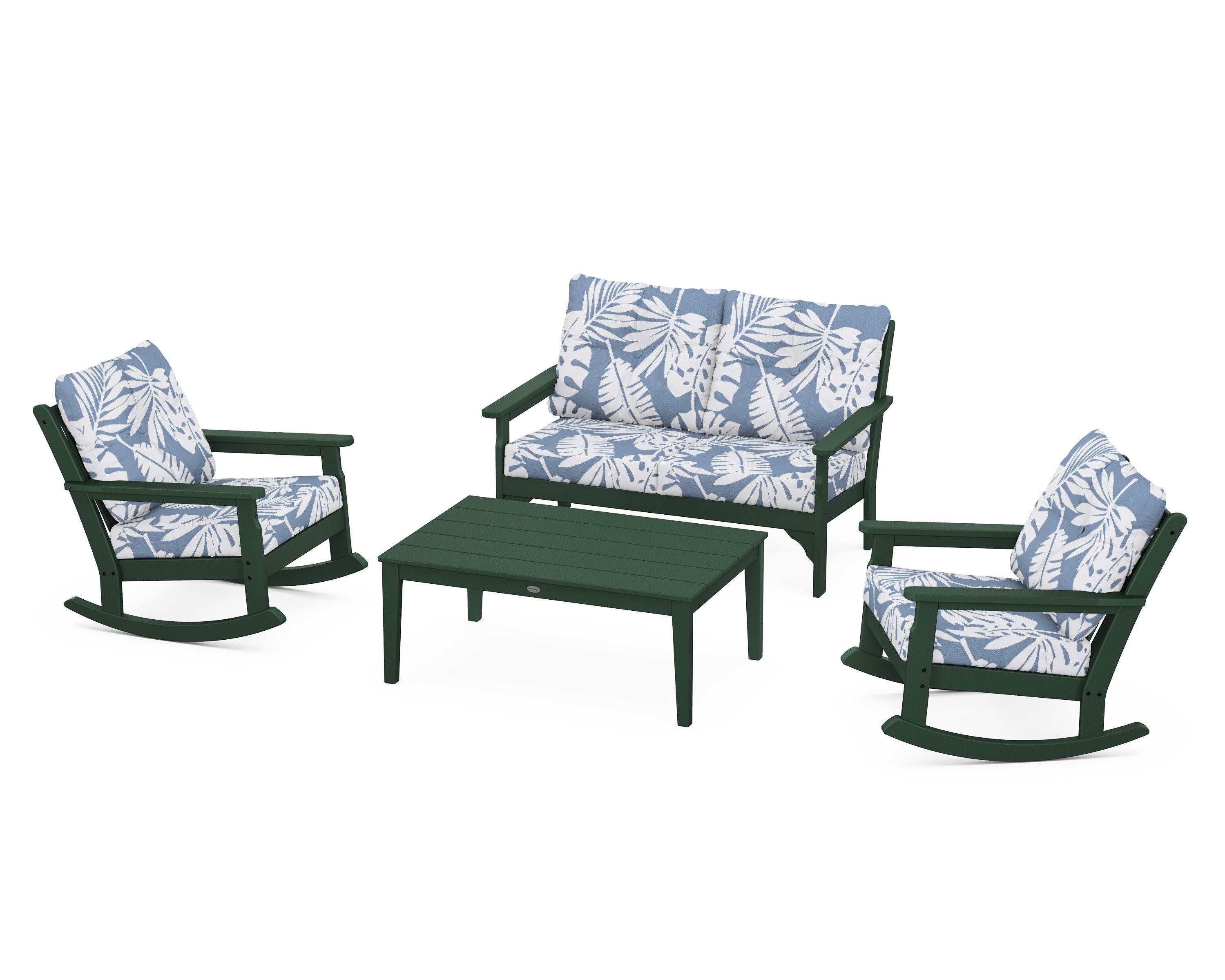Vineyard 4-Piece Deep Seating Rocking Chair Set in Green / Leaf Sky Blue