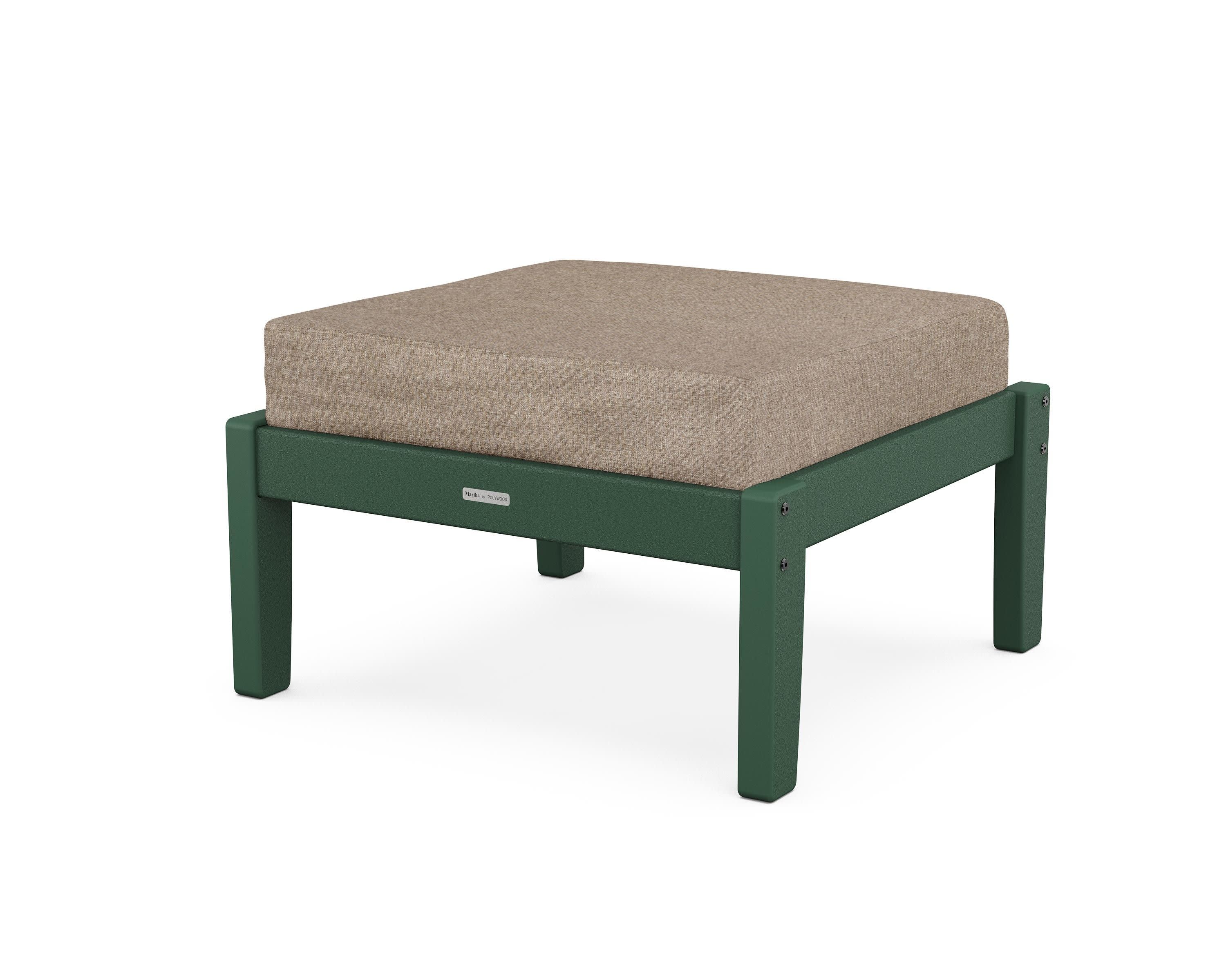Chinoiserie Deep Seating Ottoman in Green / Spiced Burlap