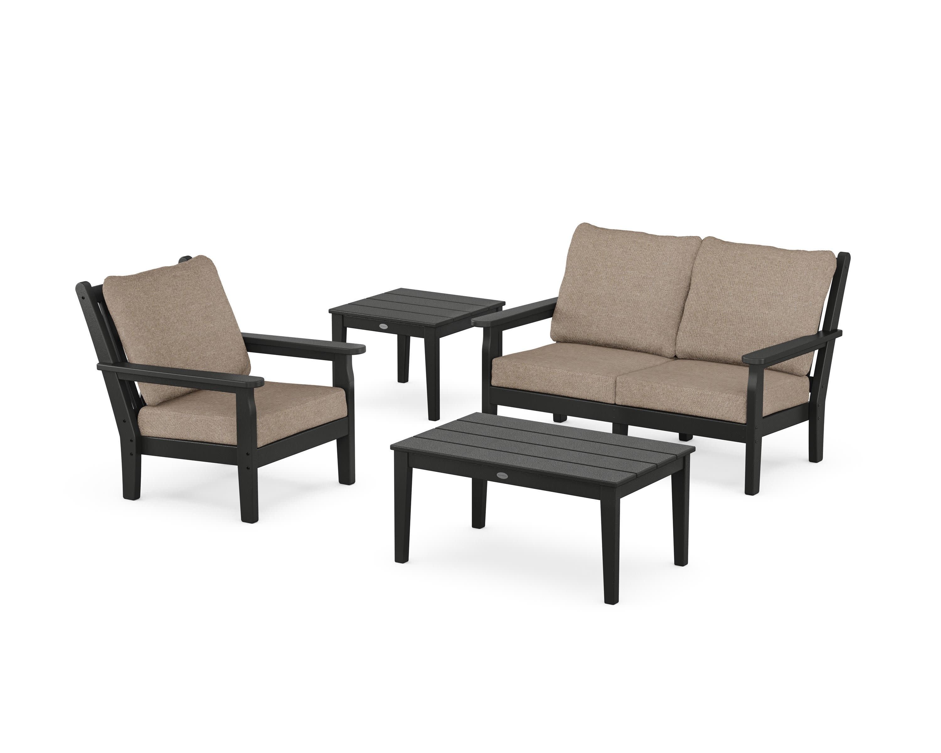 Chippendale 4-Piece Deep Seating Set in Black / Spiced Burlap