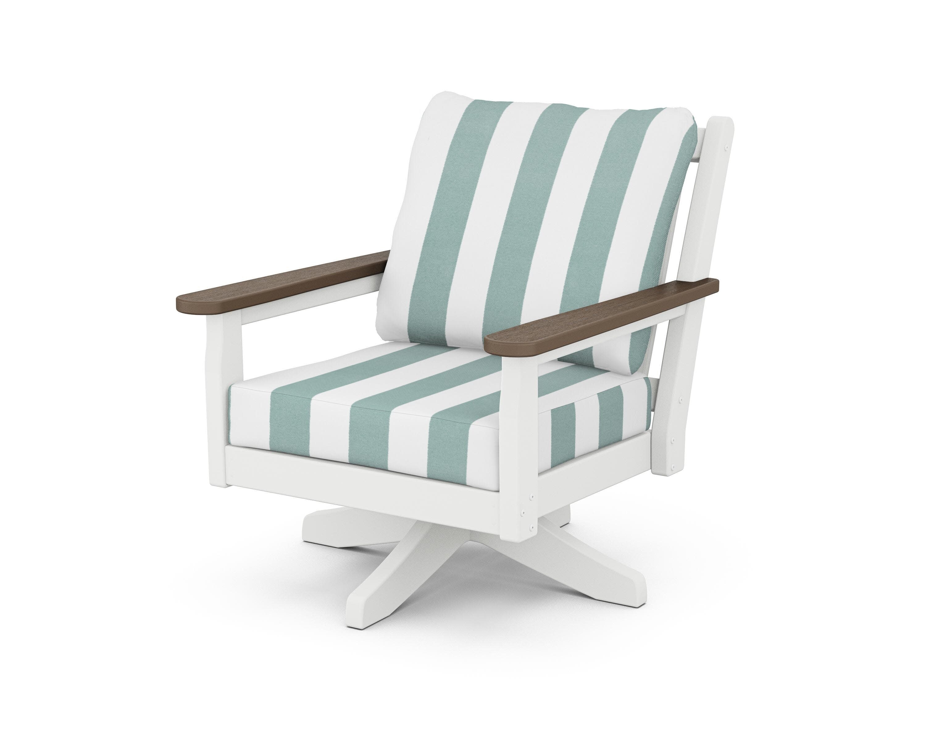 Chippendale Deep Seating Swivel Chair in White / Kona / Cabana Stripe Glacier Spa