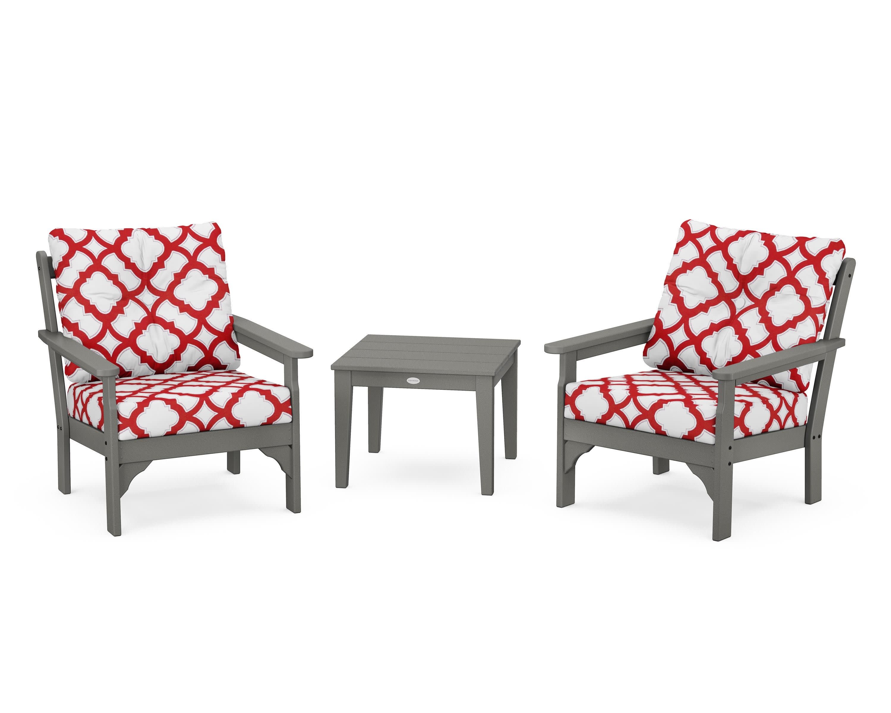 Vineyard 3-Piece Deep Seating Set in Slate Grey / Trellis Crimson