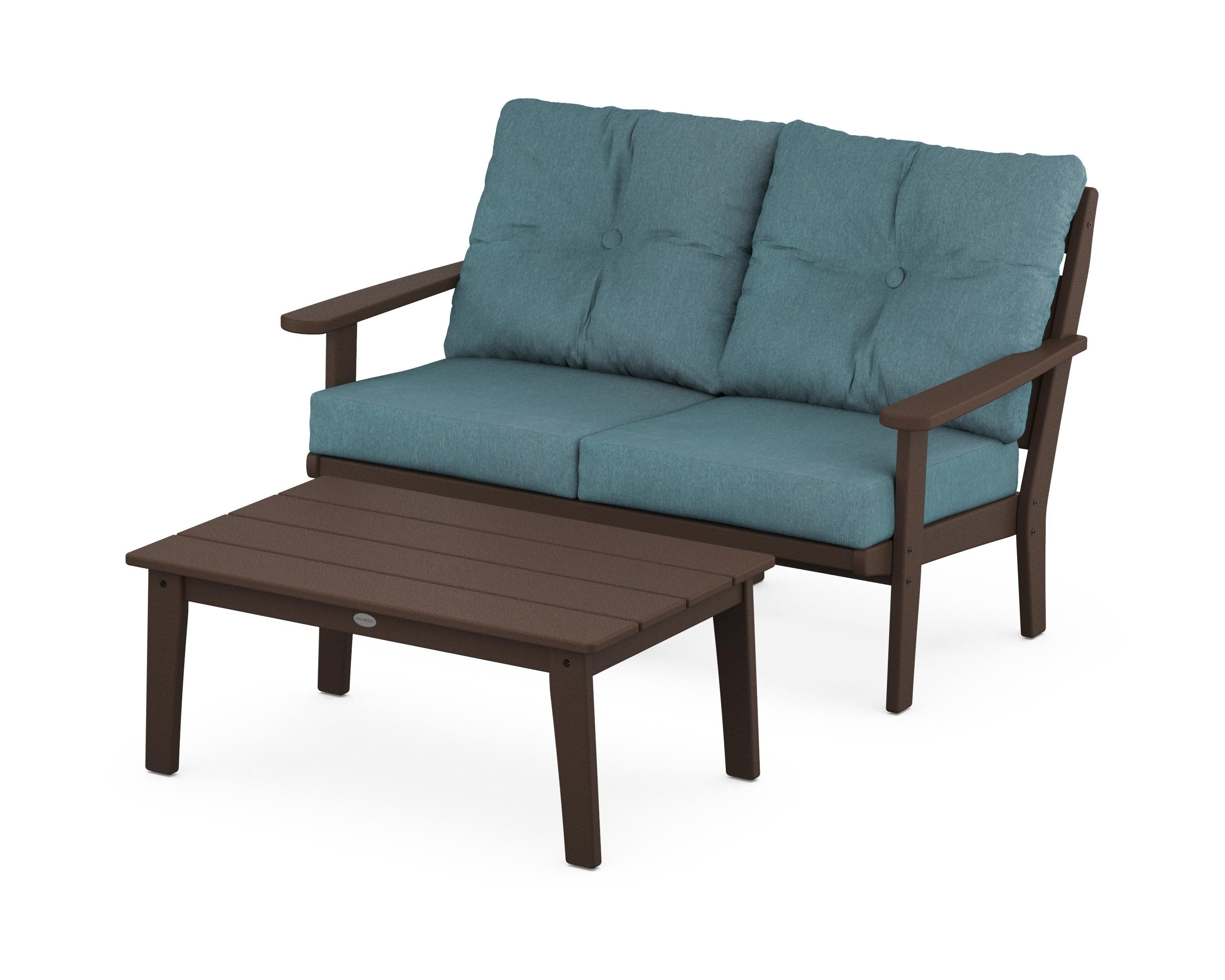 Lakeside 2-Piece Lounge Loveseat Set in Mahogany / Ocean Teal
