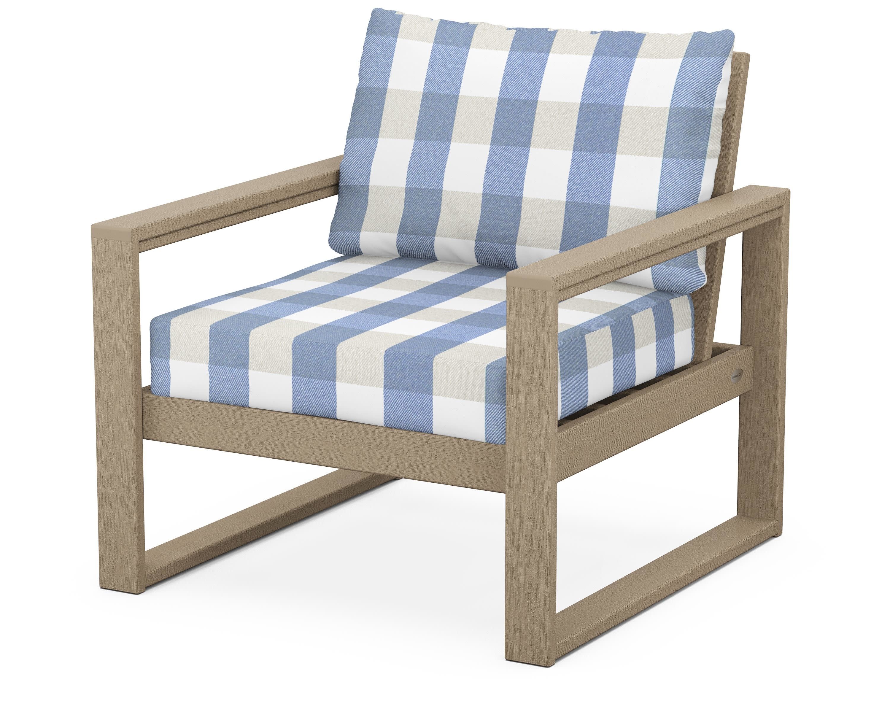 EDGE Club Chair in Vintage Sahara / Buffalo Plaid Sky Blue