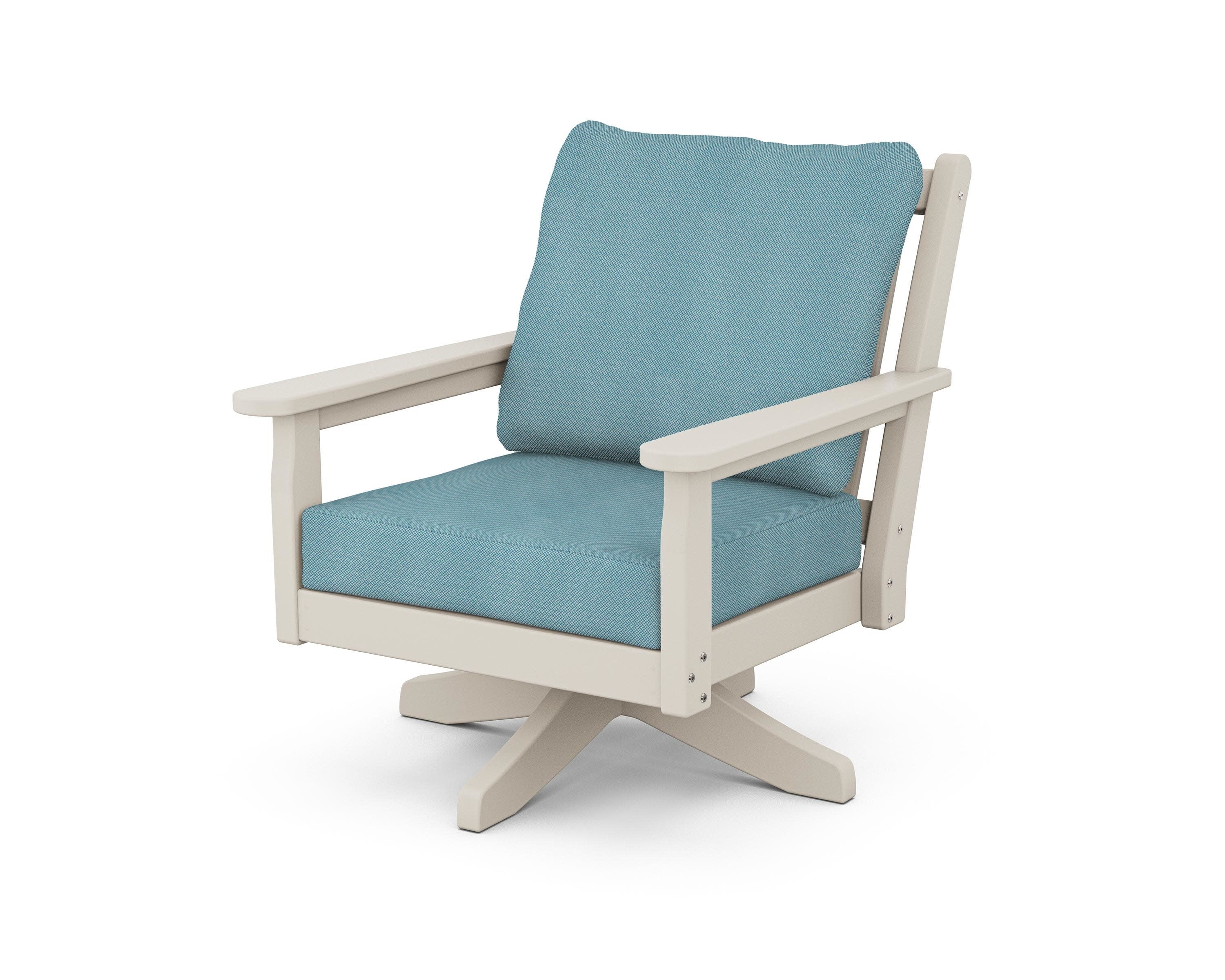 Chippendale Deep Seating Swivel Chair in Sand / Lattice Sky Blue