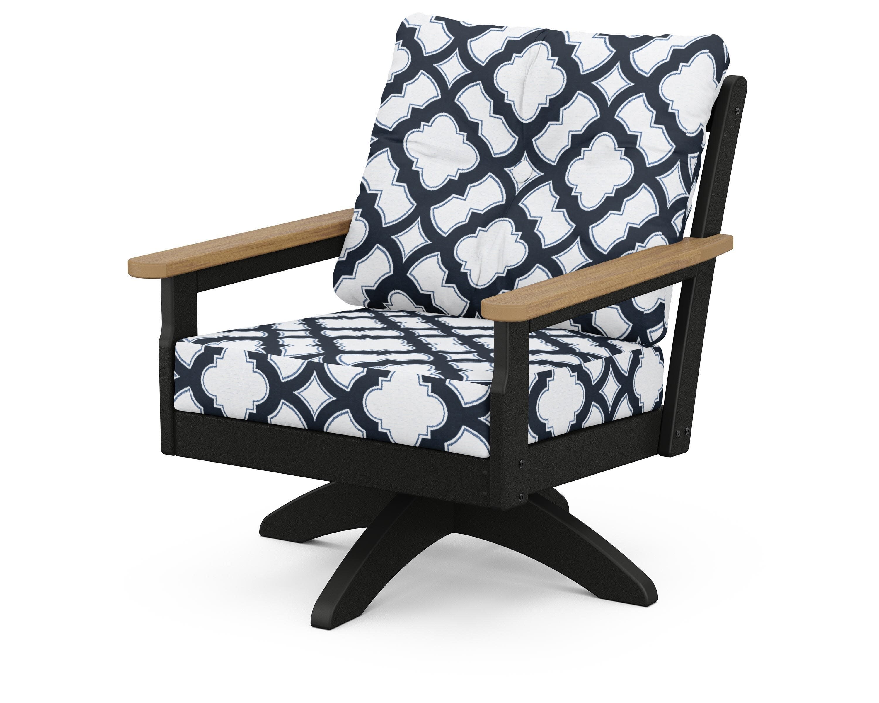 Vineyard Deep Seating Swivel Chair in Black / Natural / Trellis Marine Indigo