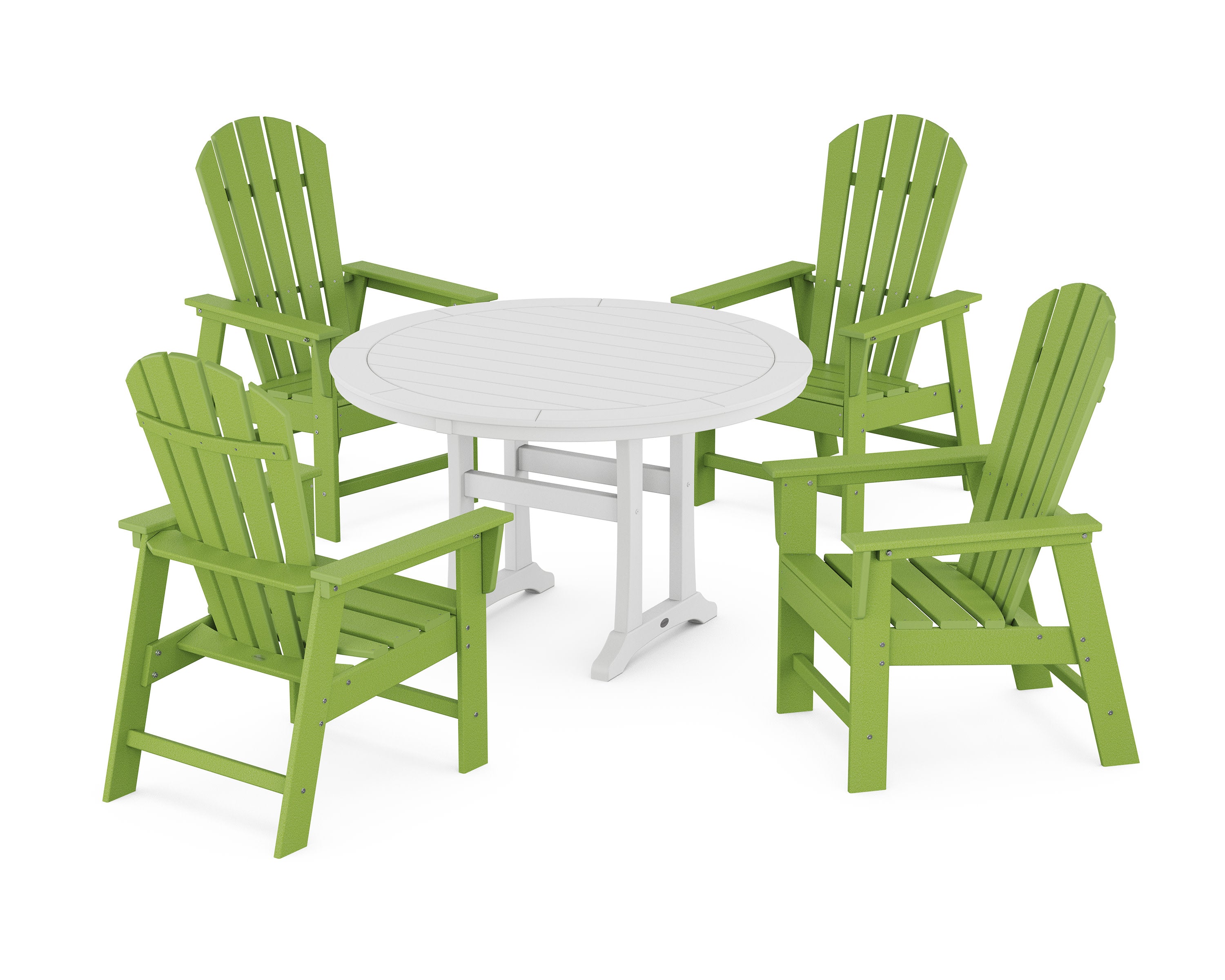 South Beach 5-Piece Round Dining Set with Trestle Legs in Lime / White