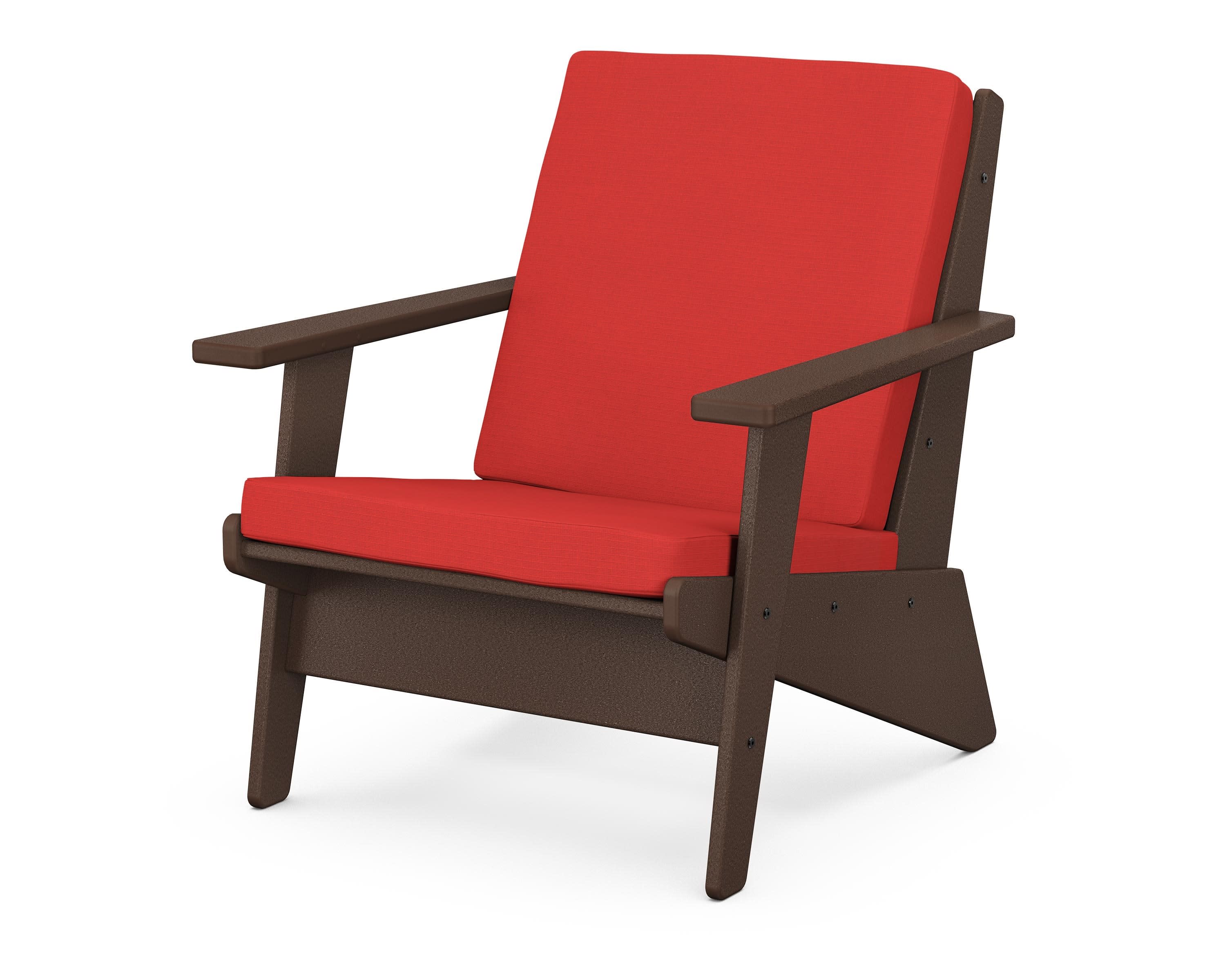 Riviera Modern Lounge Chair in Mahogany / Crimson Linen