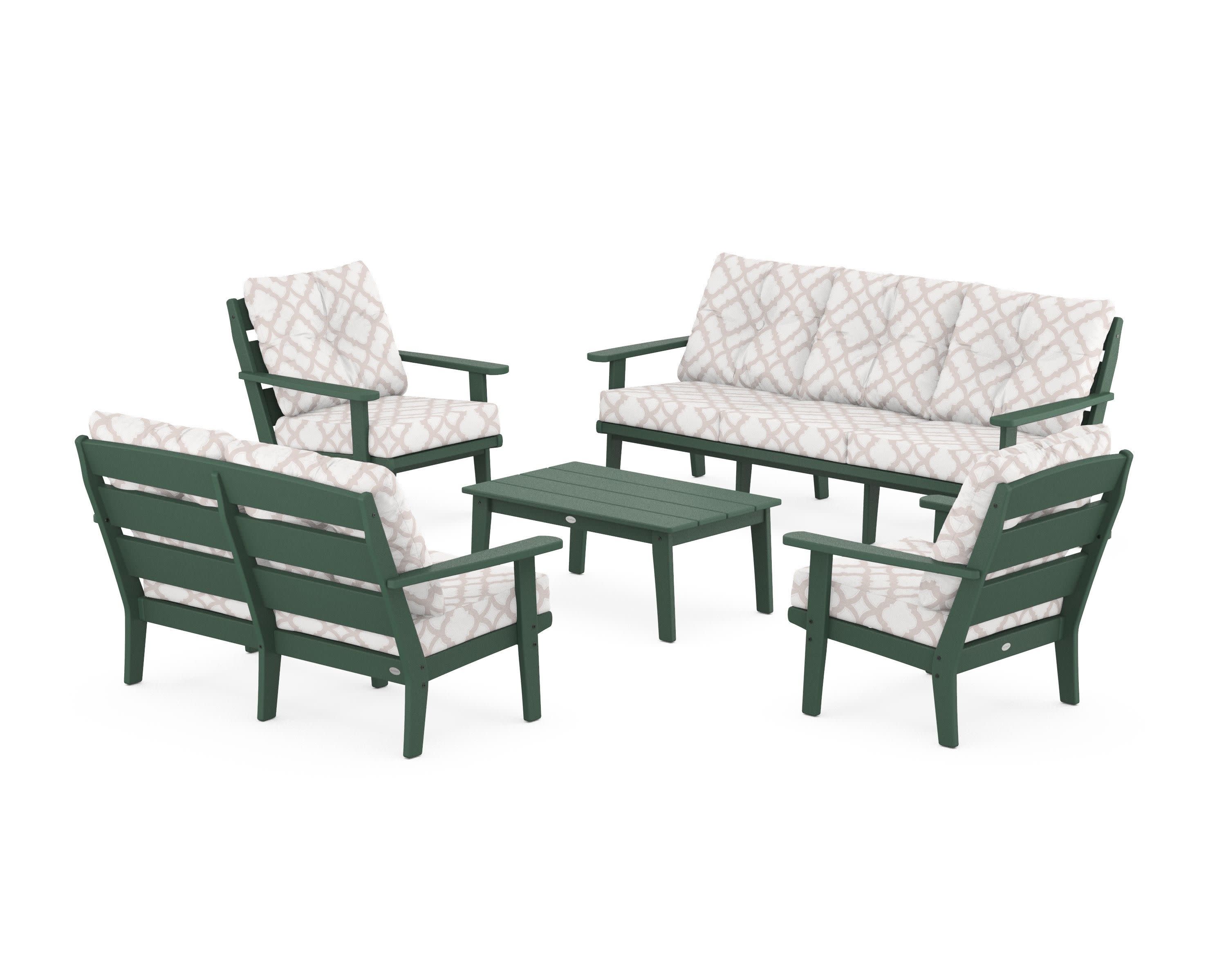 Lakeside 5-Piece Lounge Sofa Set in Green / Trellis Dune Burlap