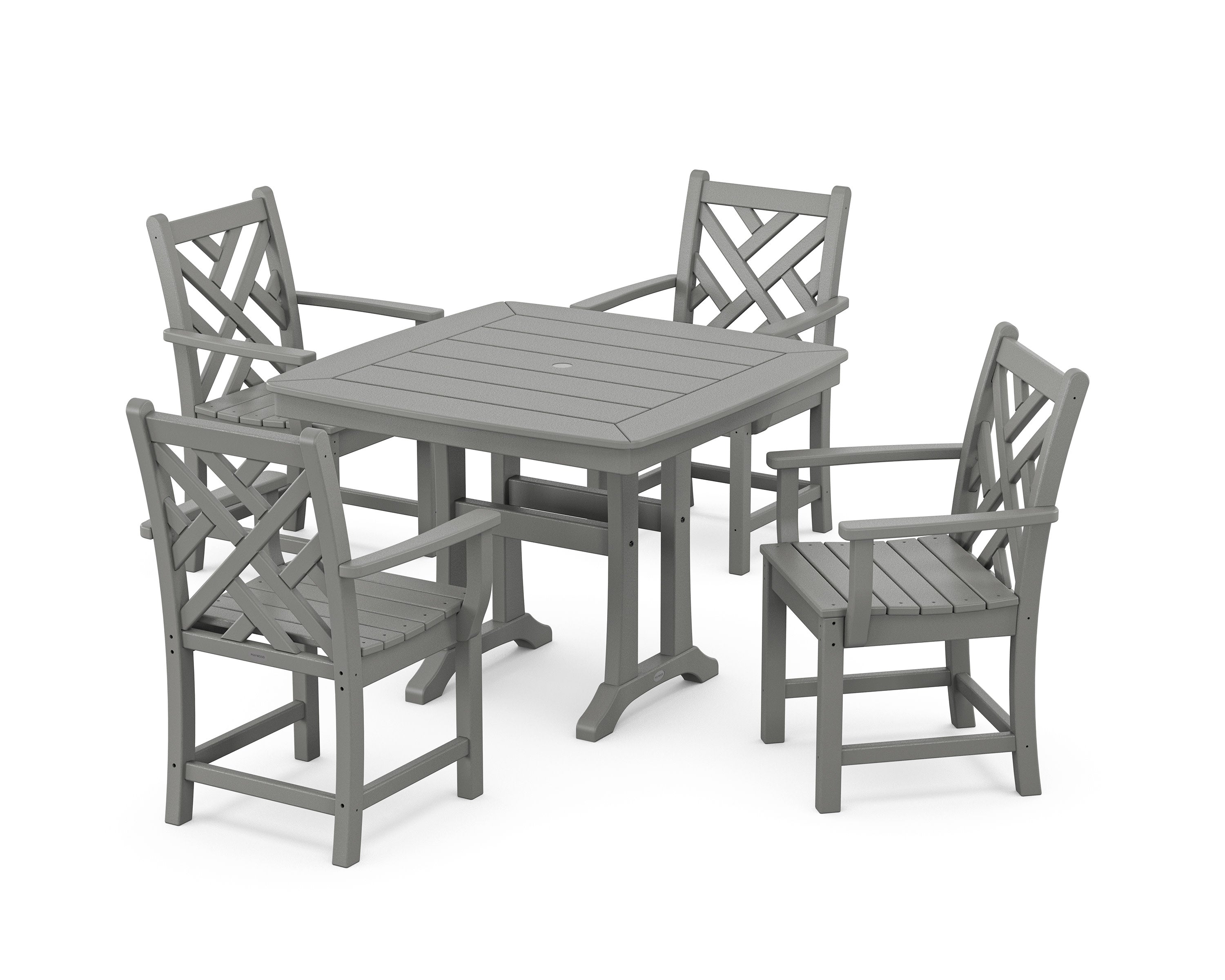 Chippendale 5-Piece Dining Set with Trestle Legs in Slate Grey