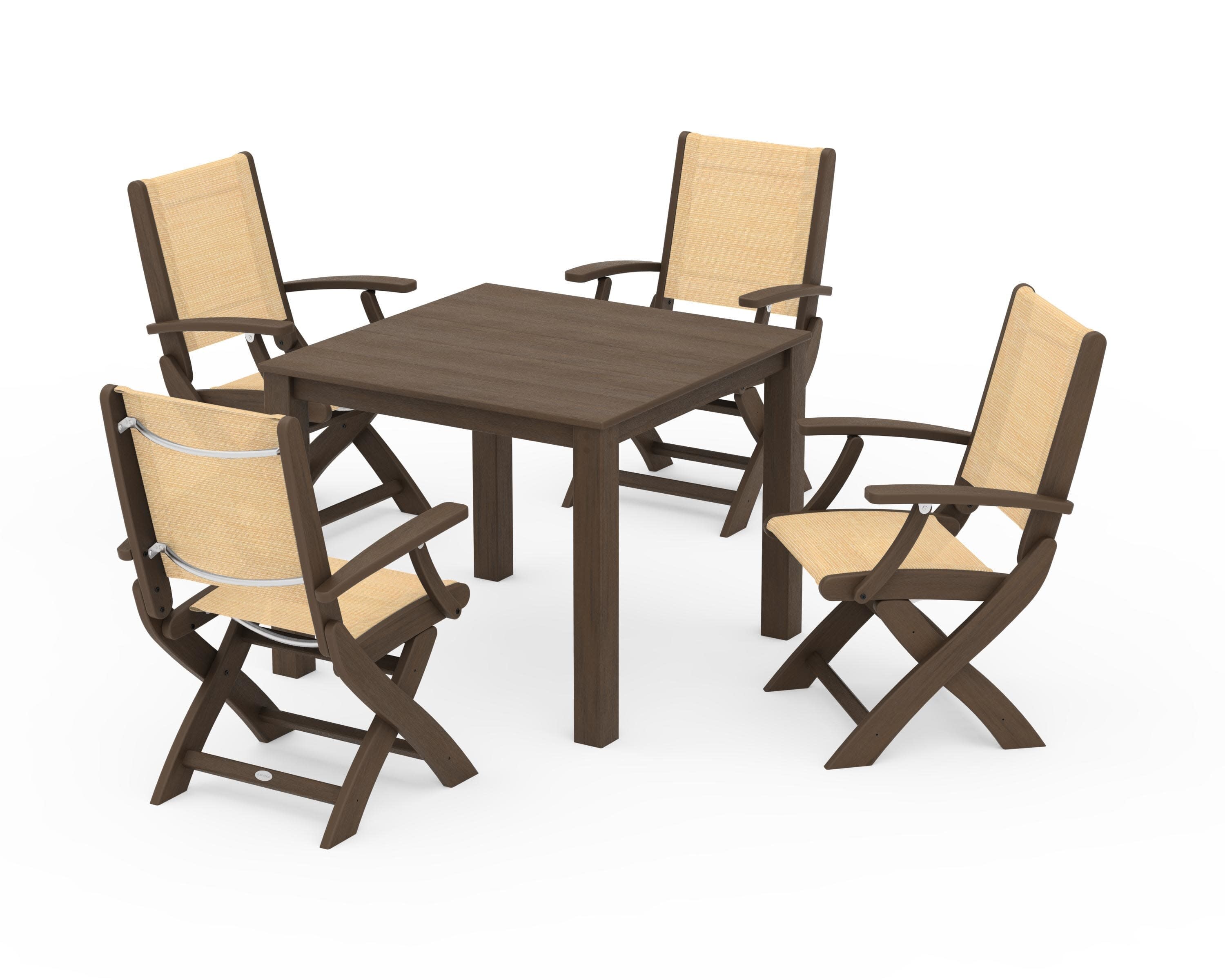 Coastal Folding Chair 5-Piece Parsons Dining Set in Kona / Dupioni Apricot Sling