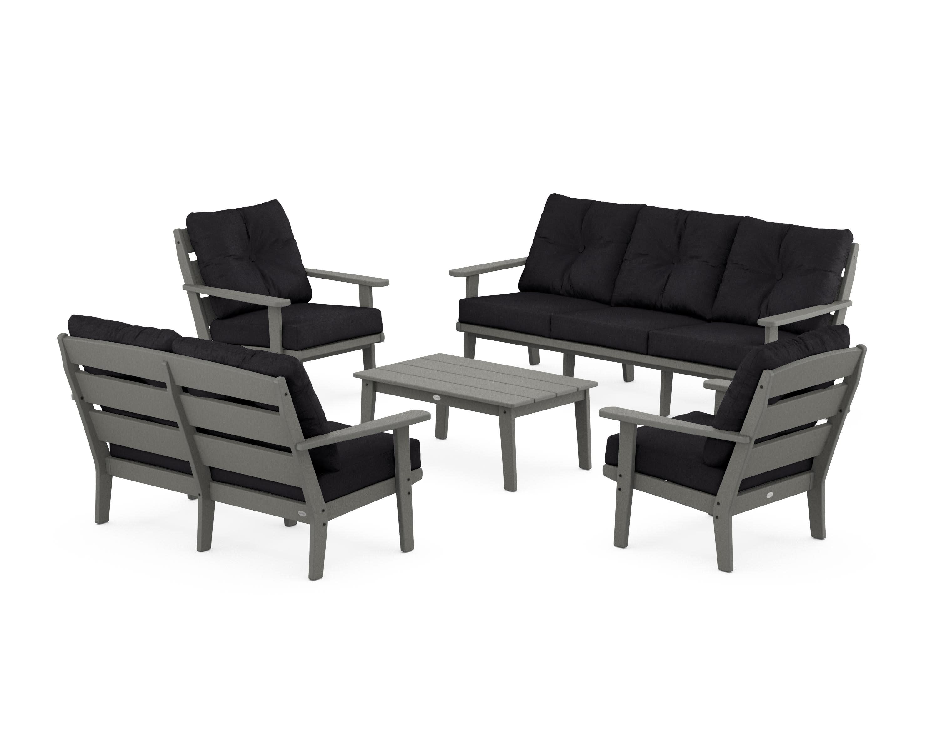 Lakeside 5-Piece Lounge Sofa Set in Slate Grey / Midnight Linen
