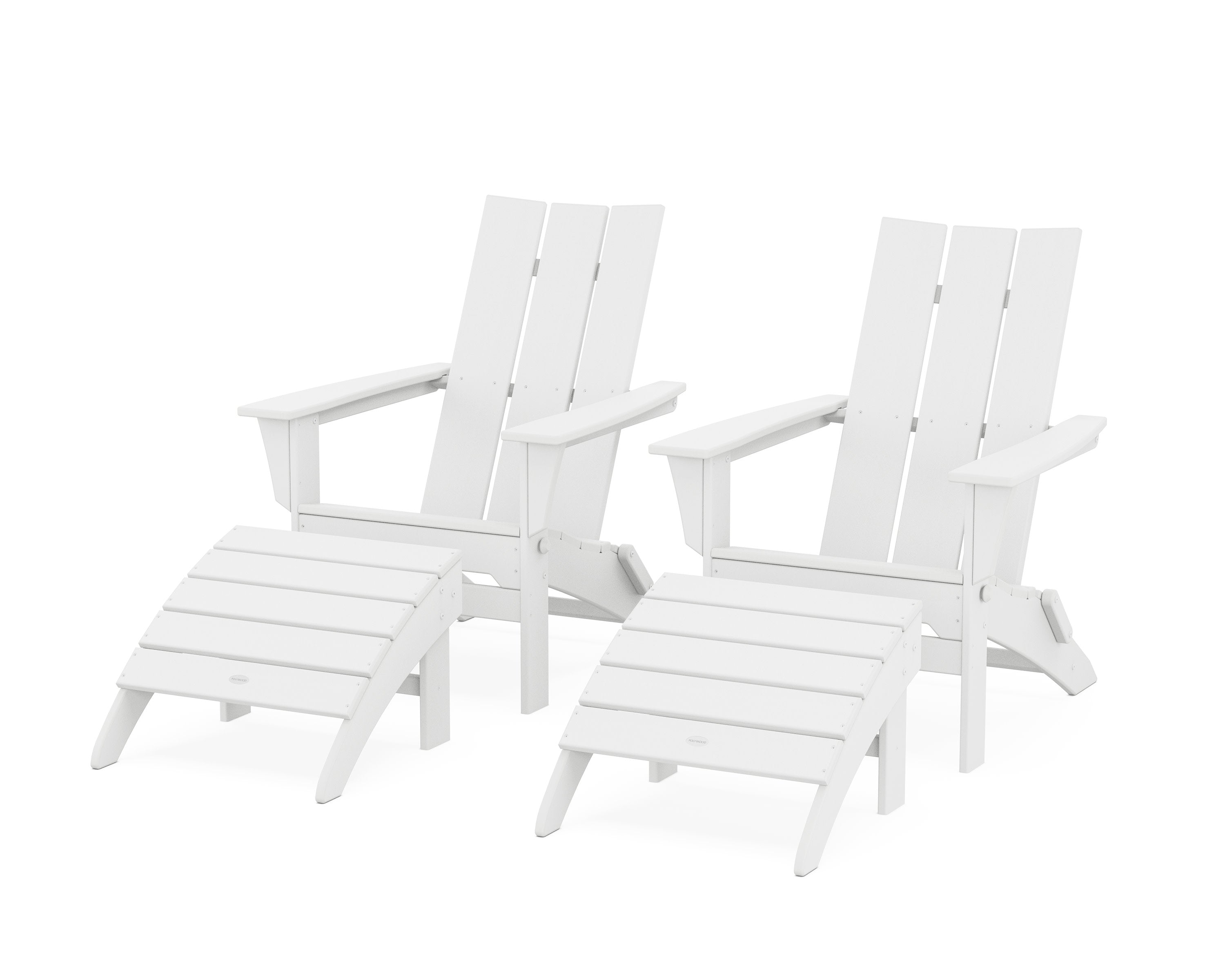 Modern Folding Adirondack Chair 4-Piece Set with Ottomans in White