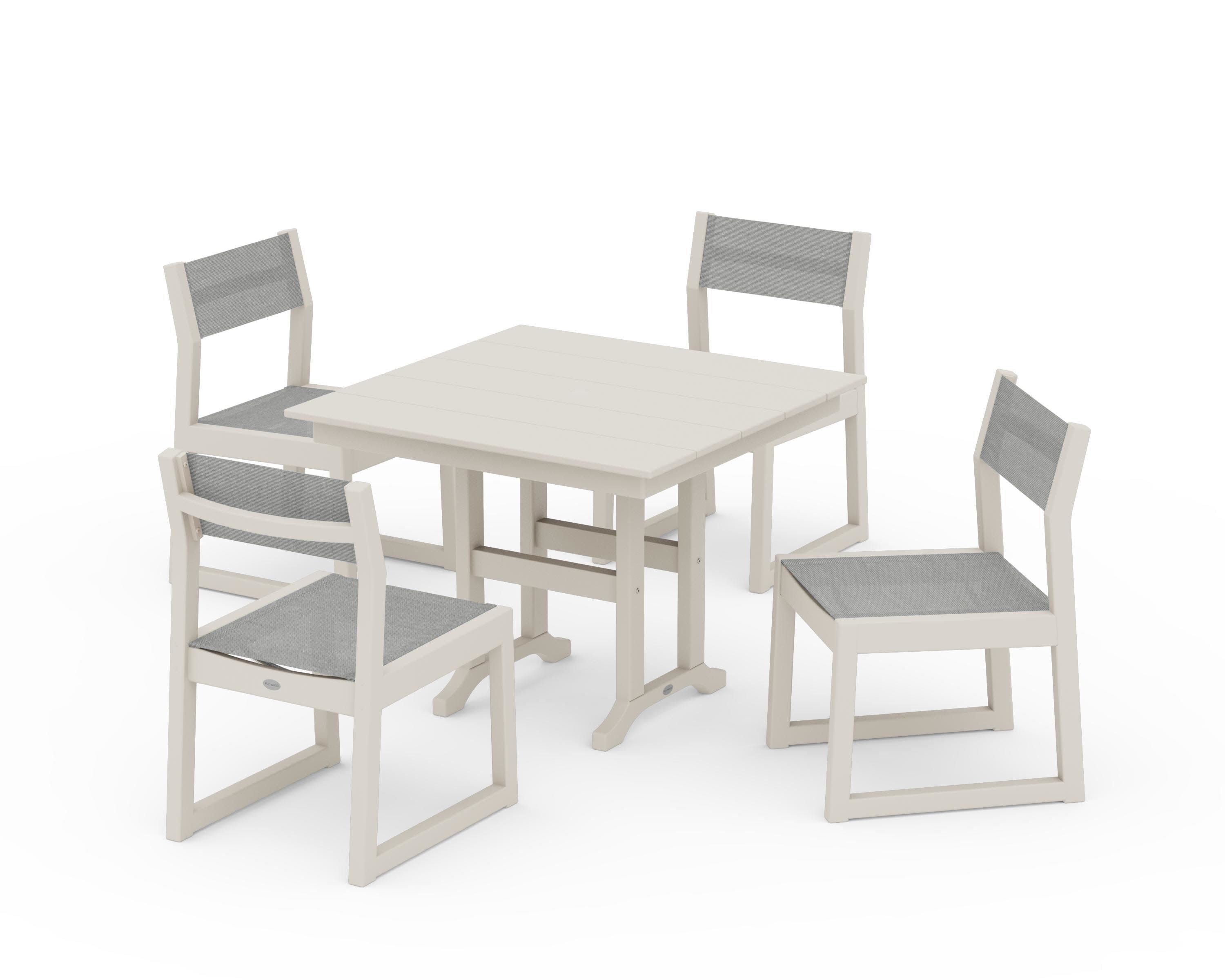 EDGE Sling Side Chair 5-Piece Farmhouse Dining Set in Sand / Metallic Sling