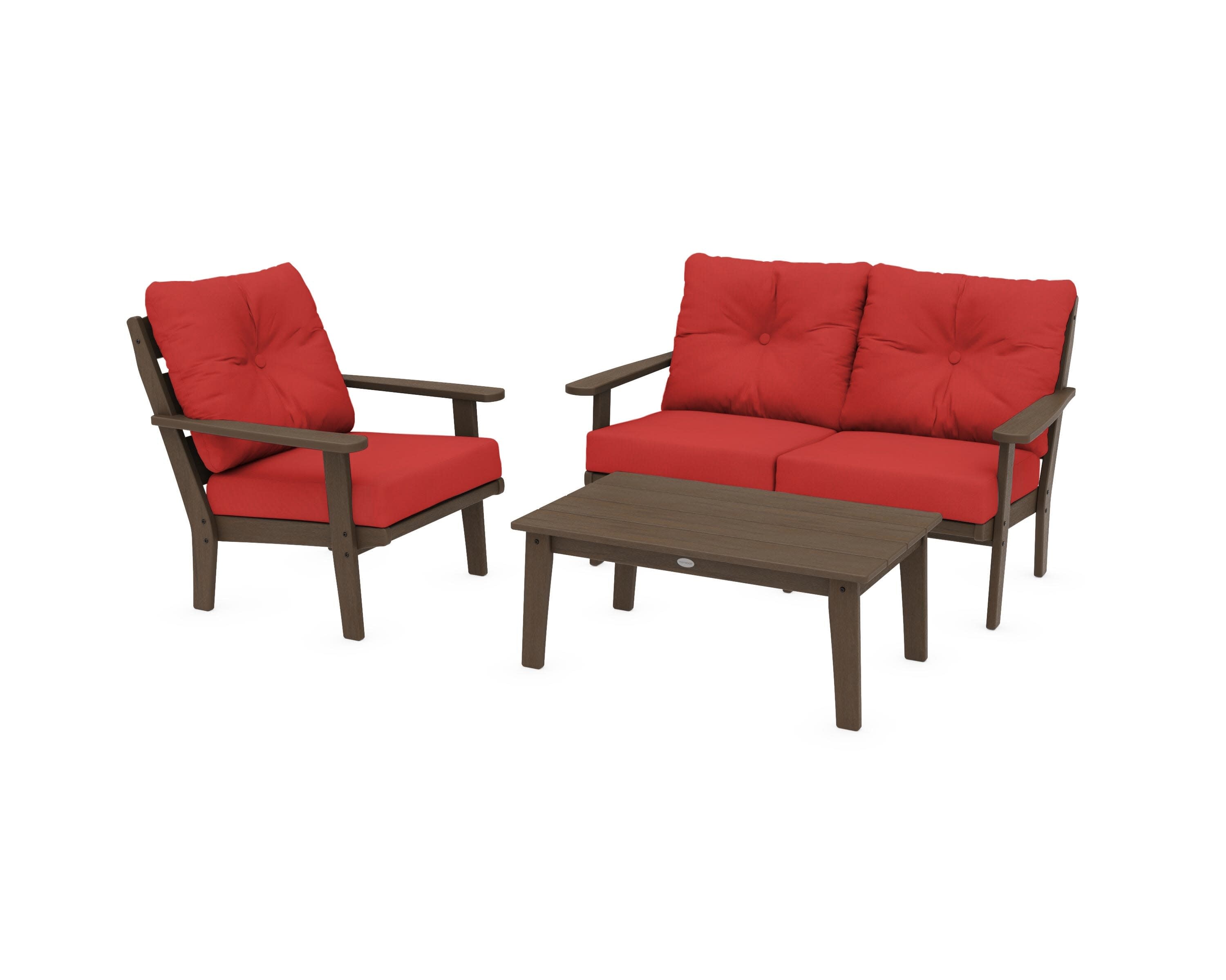Lakeside 3-Piece Deep Seating Set in Kona / Crimson Linen