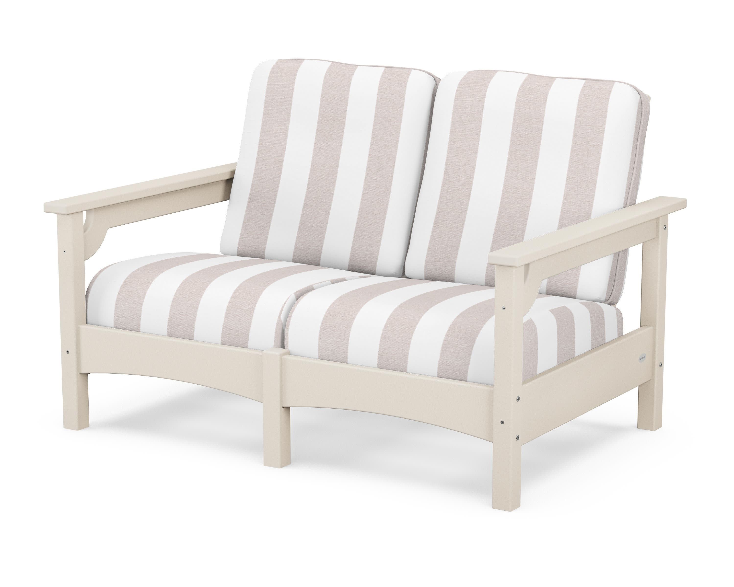 Club Loveseat in Sand / Cabana Stripe Dune Burlap