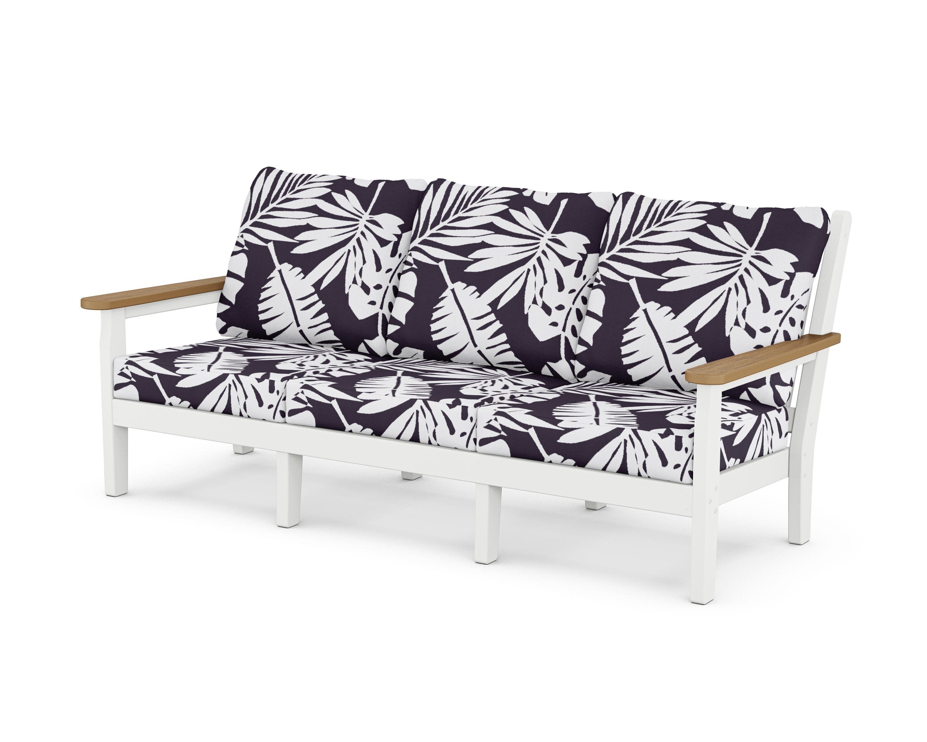 Chippendale Deep Seating Sofa in White / Natural / Leaf Navy