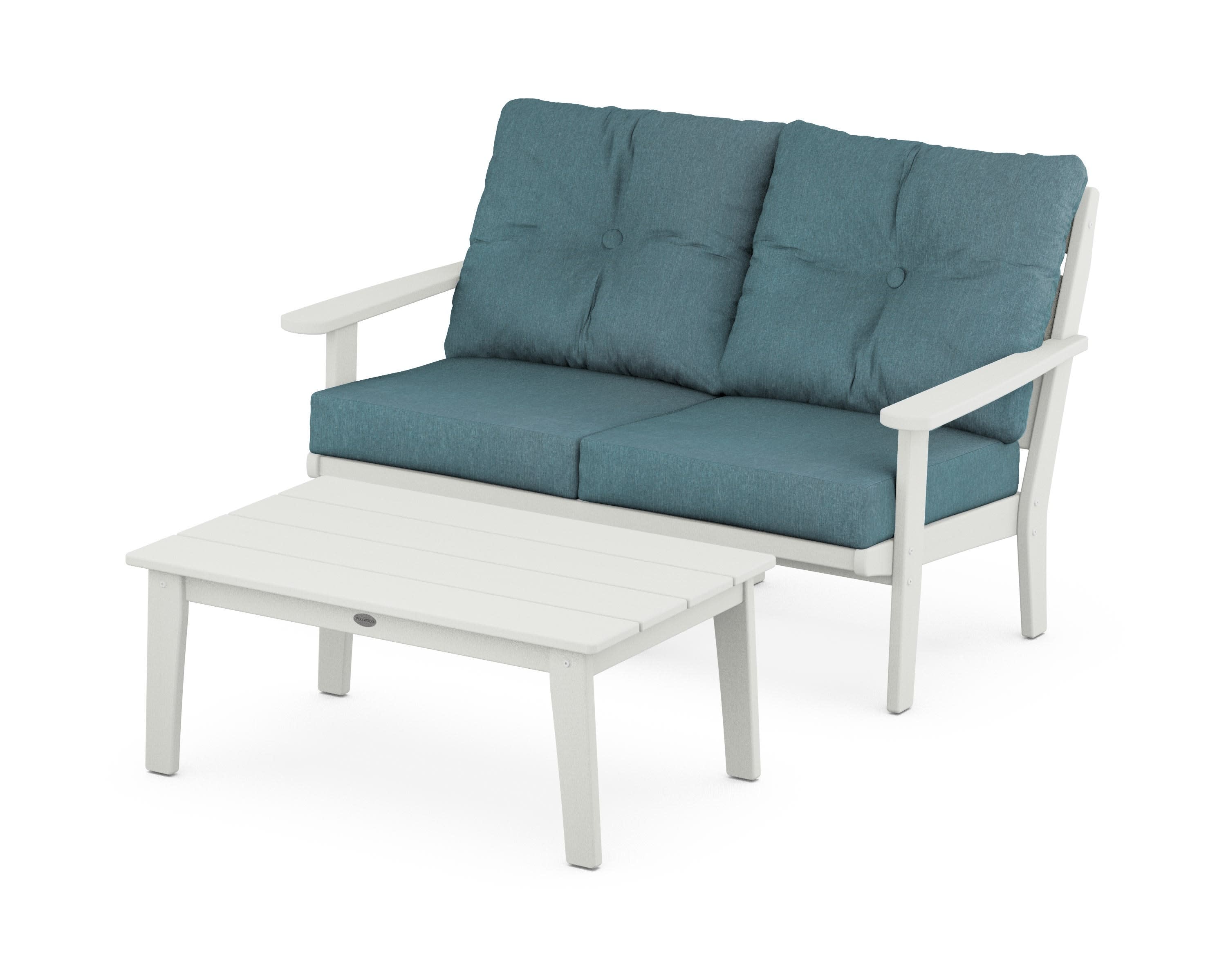 Lakeside 2-Piece Lounge Loveseat Set in Vintage White / Ocean Teal