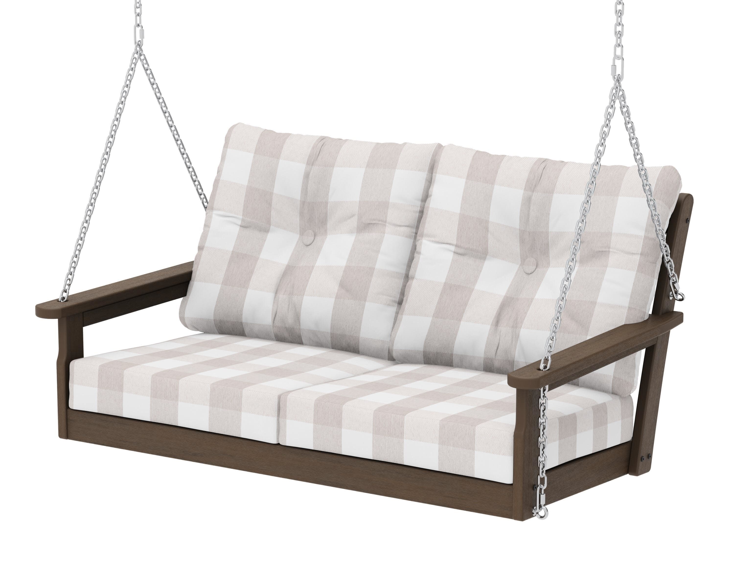 Vineyard Deep Seating Swing in Kona / Buffalo Plaid Dune Burlap