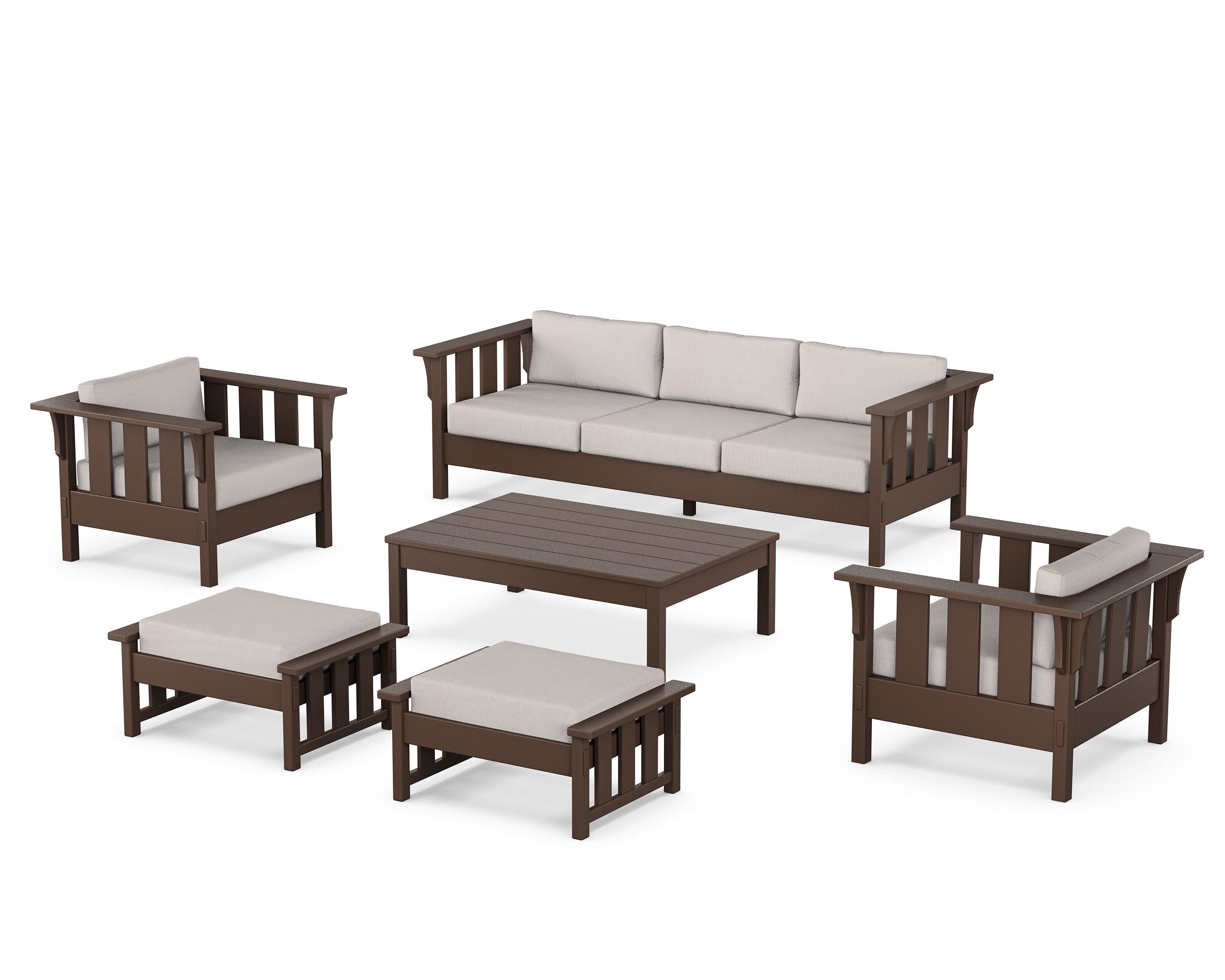 Acadia 6-Piece Lounge Sofa Set in Mahogany / Dune Burlap