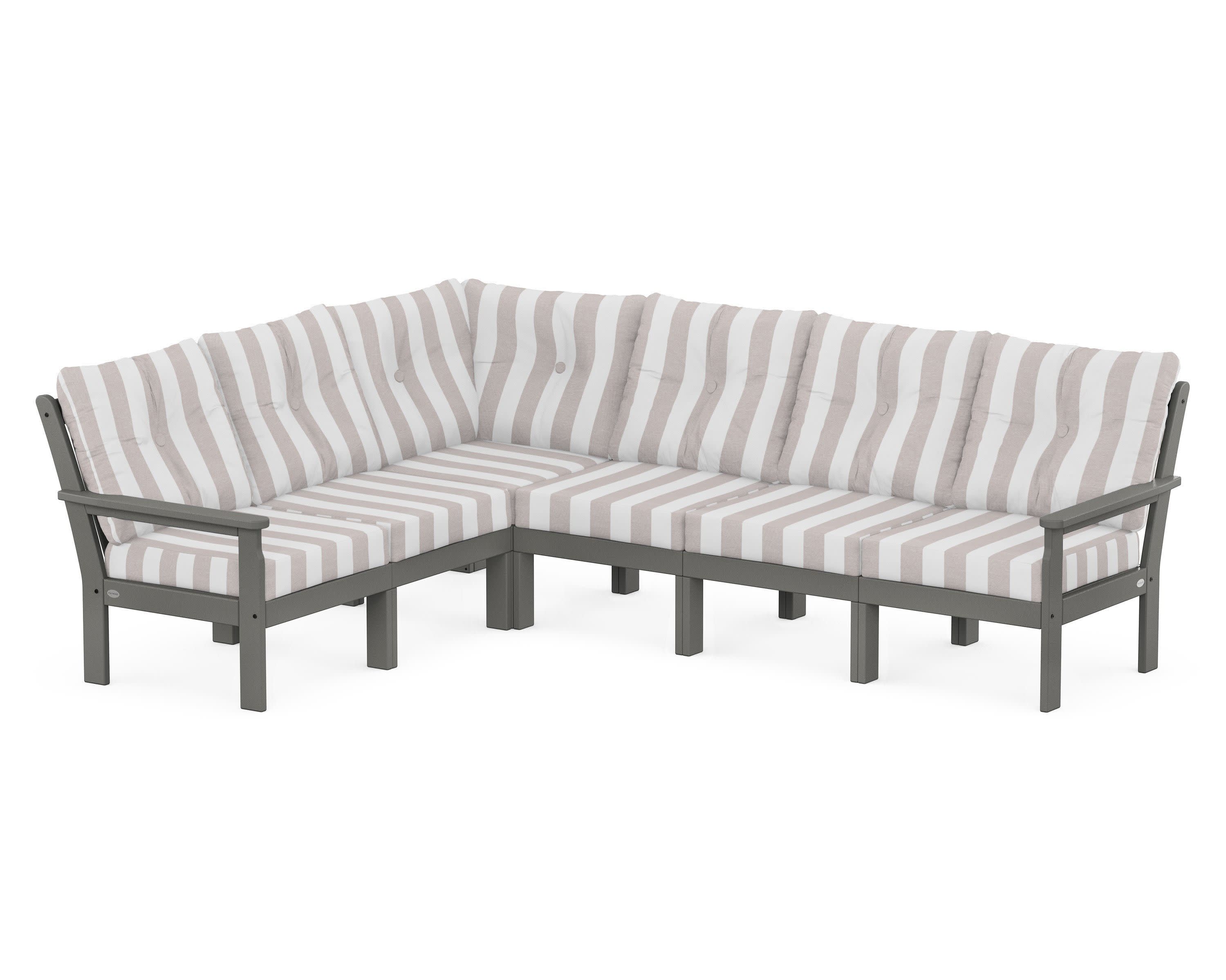 Vineyard 6-Piece Sectional in Slate Grey / Cabana Stripe Dune Burlap