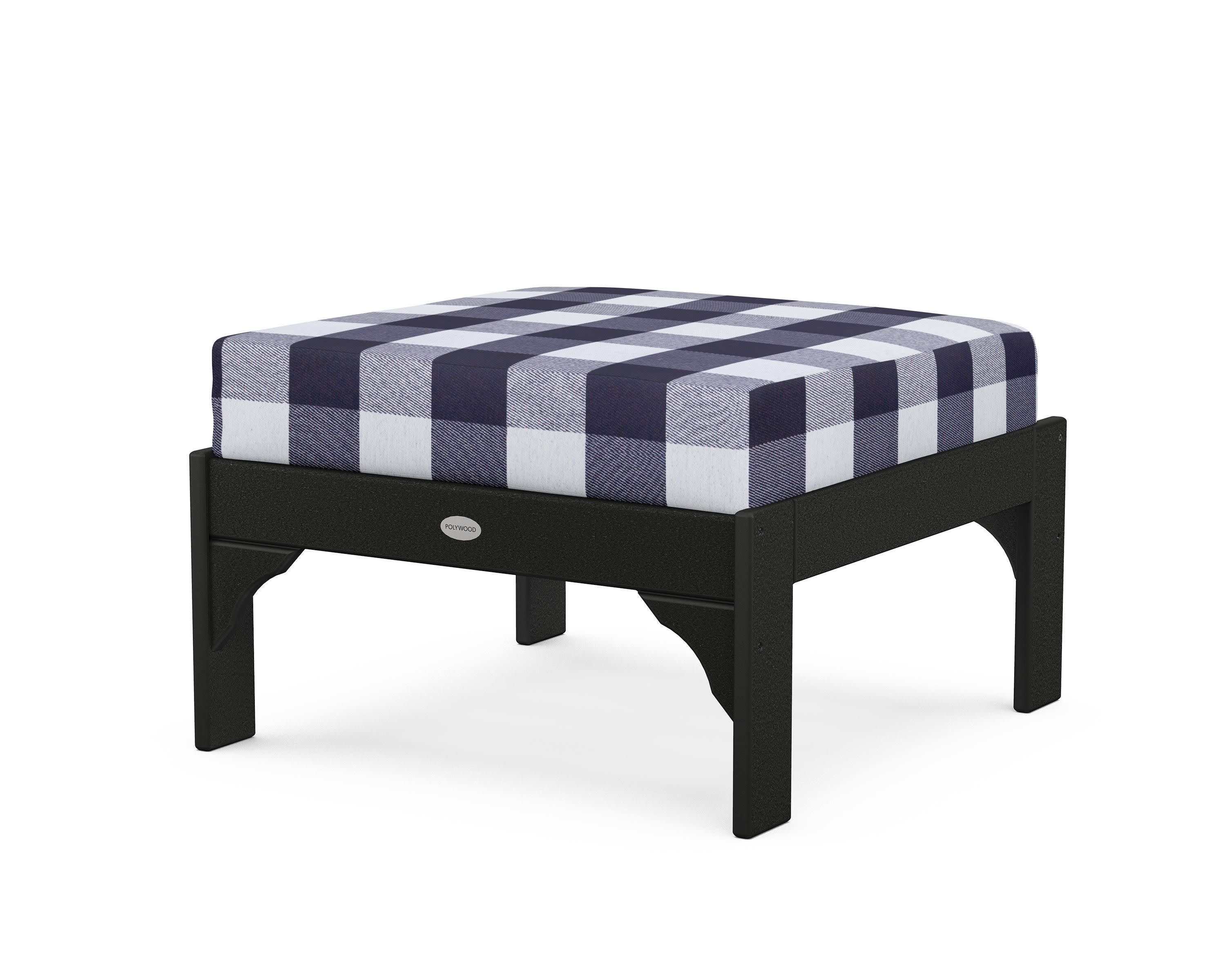 Vineyard Deep Seating Ottoman in Black / Buffalo Plaid Navy