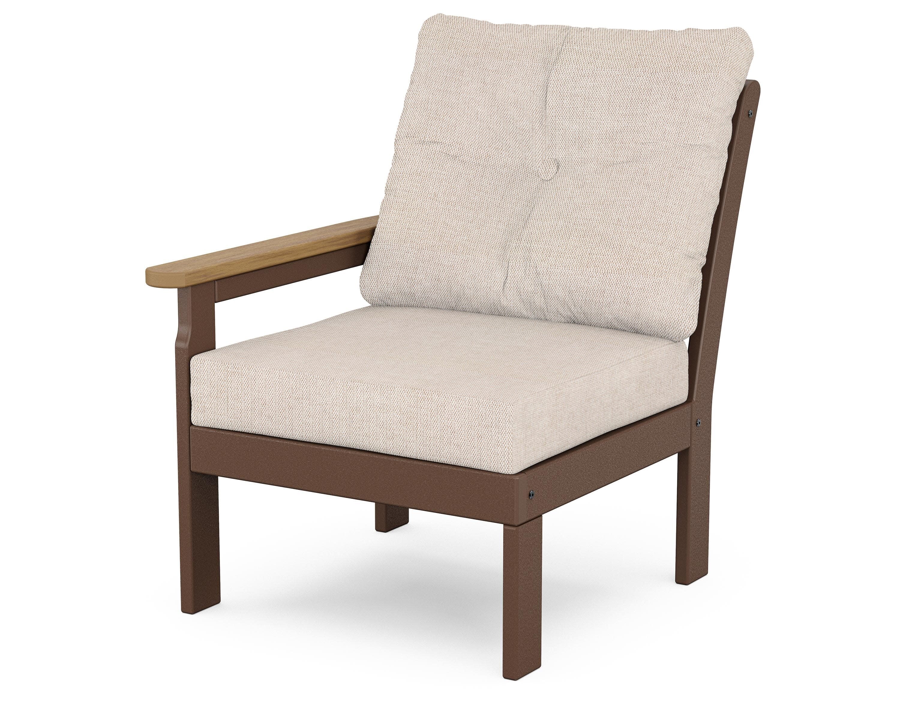 Vineyard Modular Left Arm Chair in Mahogany / Natural / Blend Linen