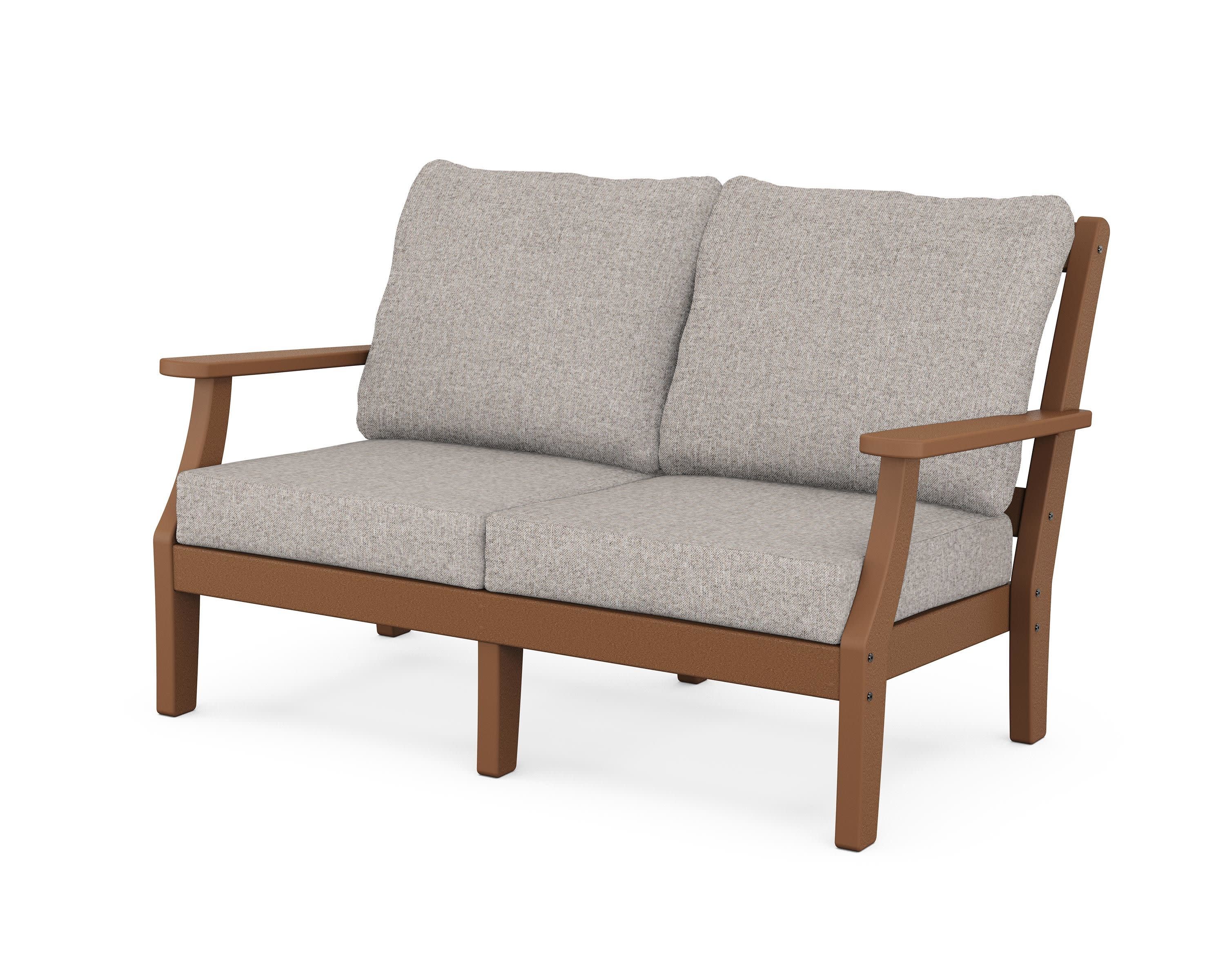 Chinoiserie Deep Seating Loveseat in Teak / Weathered Tweed