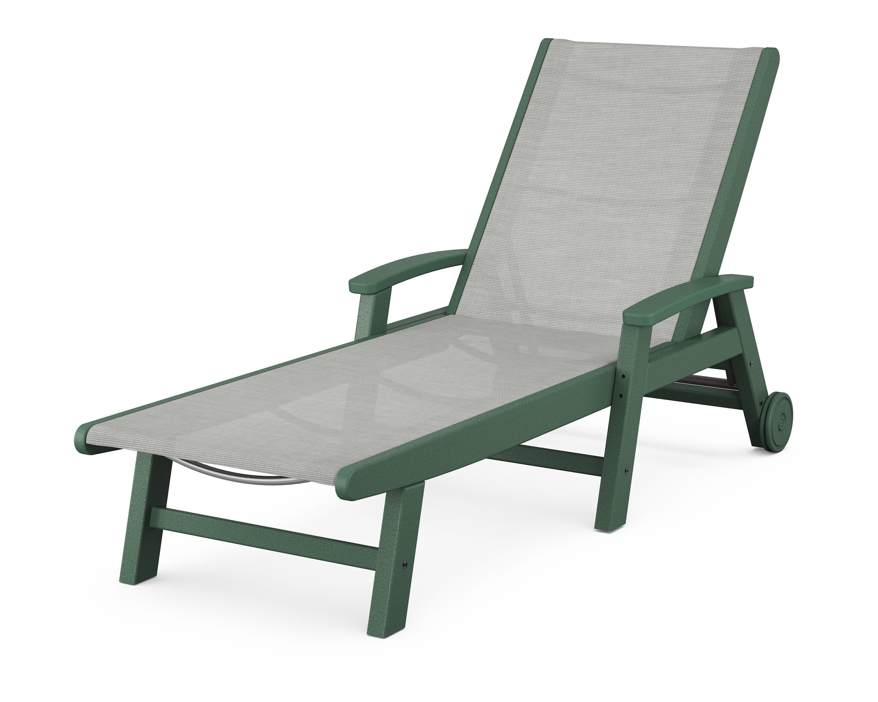 Coastal Chaise with Wheels in Green / Metallic Sling