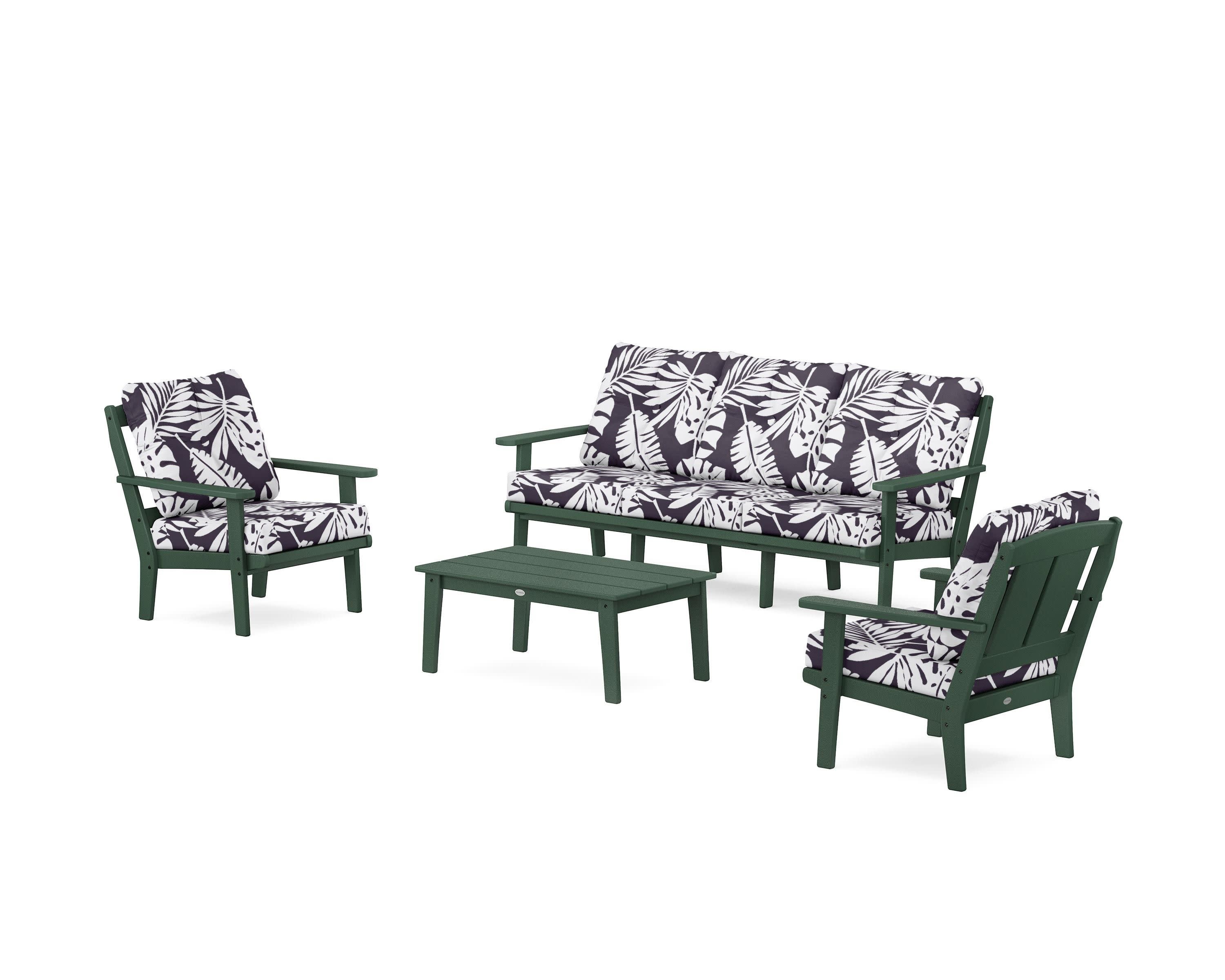 Mission 4-Piece Deep Seating Set with Sofa in Green / Leaf Navy